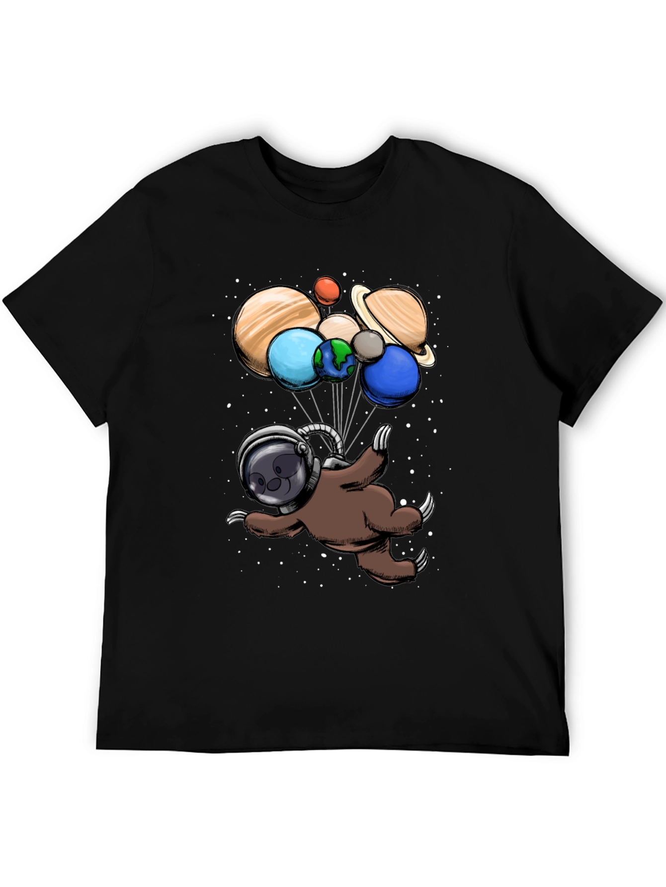 Black Astronaut Sloth Graphic T-Shirt view 5