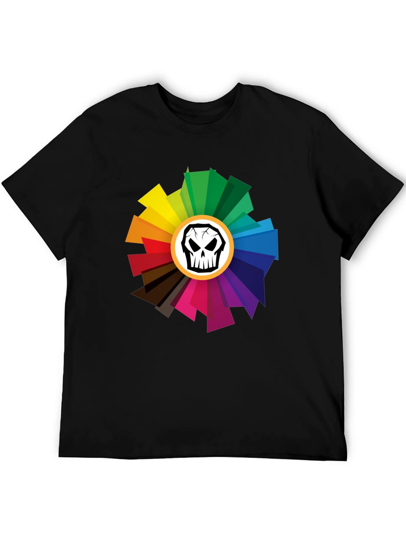 Black Skull Color Wheel Black T-Shirt - Unique Design view 5