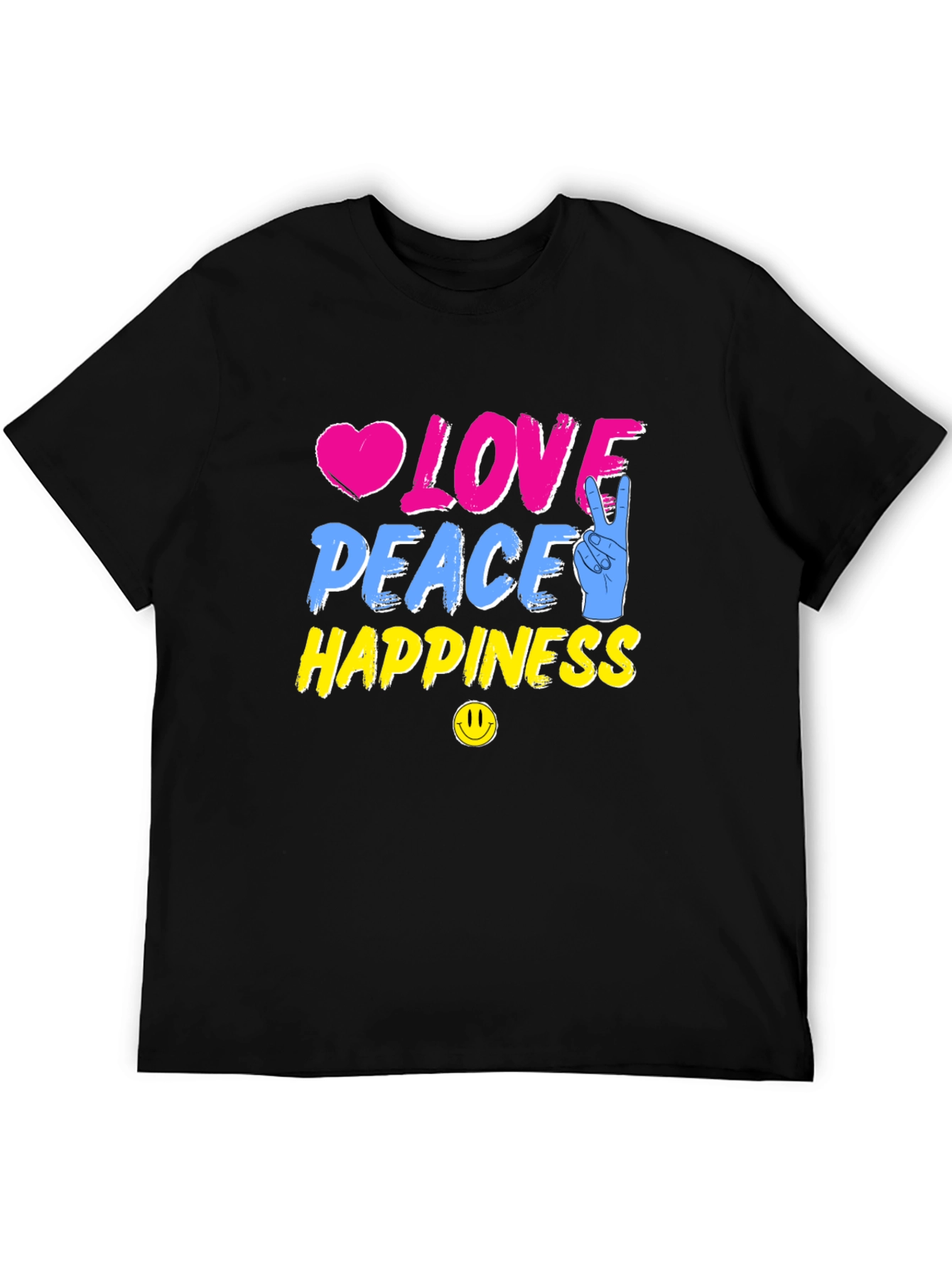 Black Love Peace Happiness Graphic T-Shirt view 5