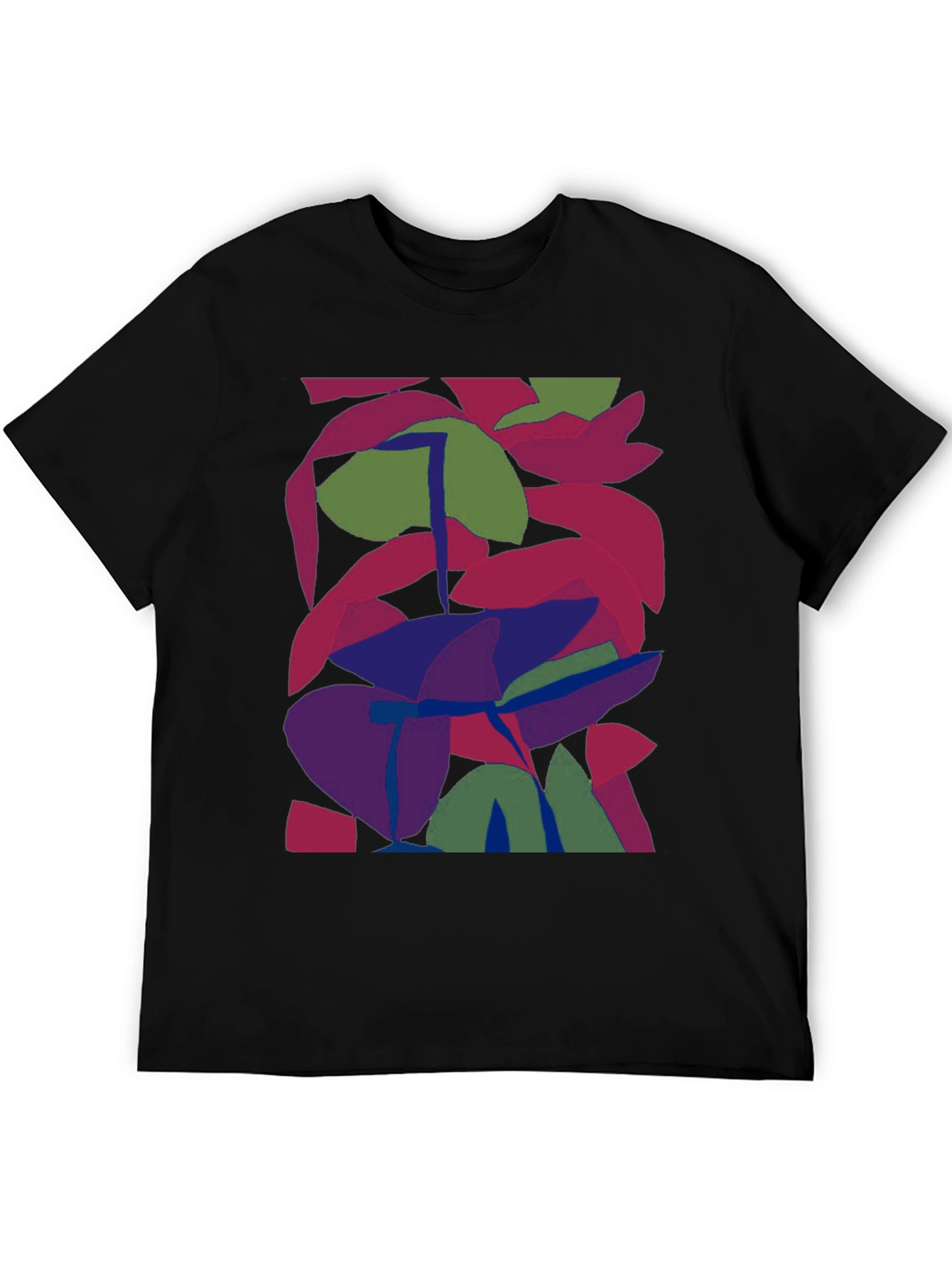 Black Abstract Leaf Design Black T-Shirt view 5