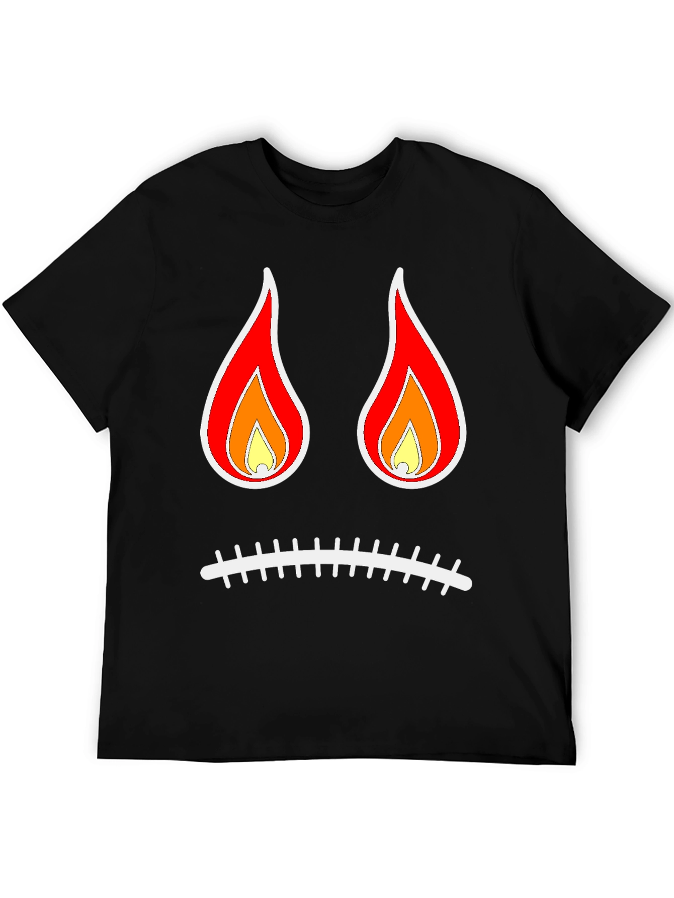 Black Flame Eyes Sad Face Black T-Shirt view 5
