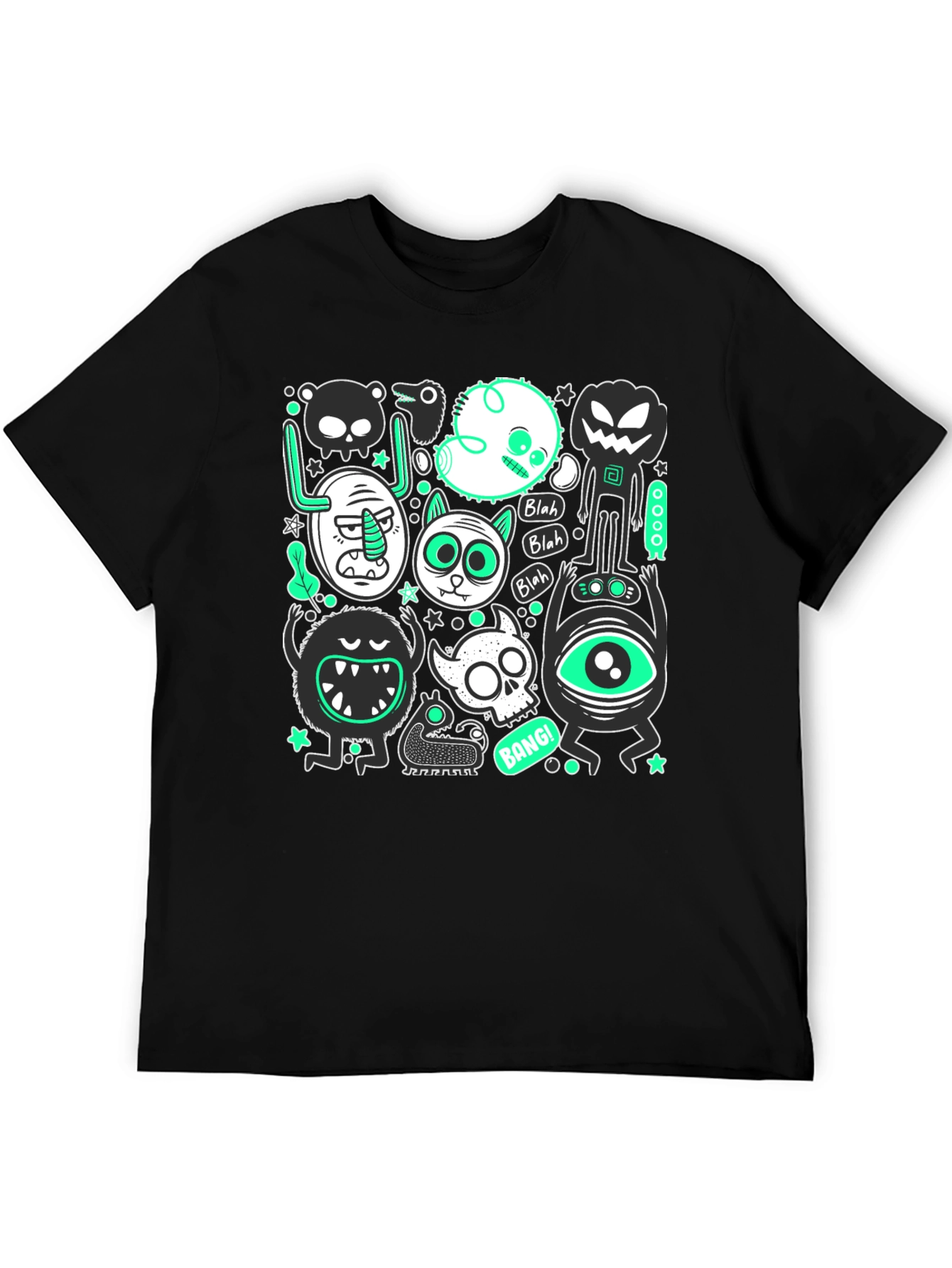 Black Monster Graphic Print Crew Neck Men's T-Shirt view 5