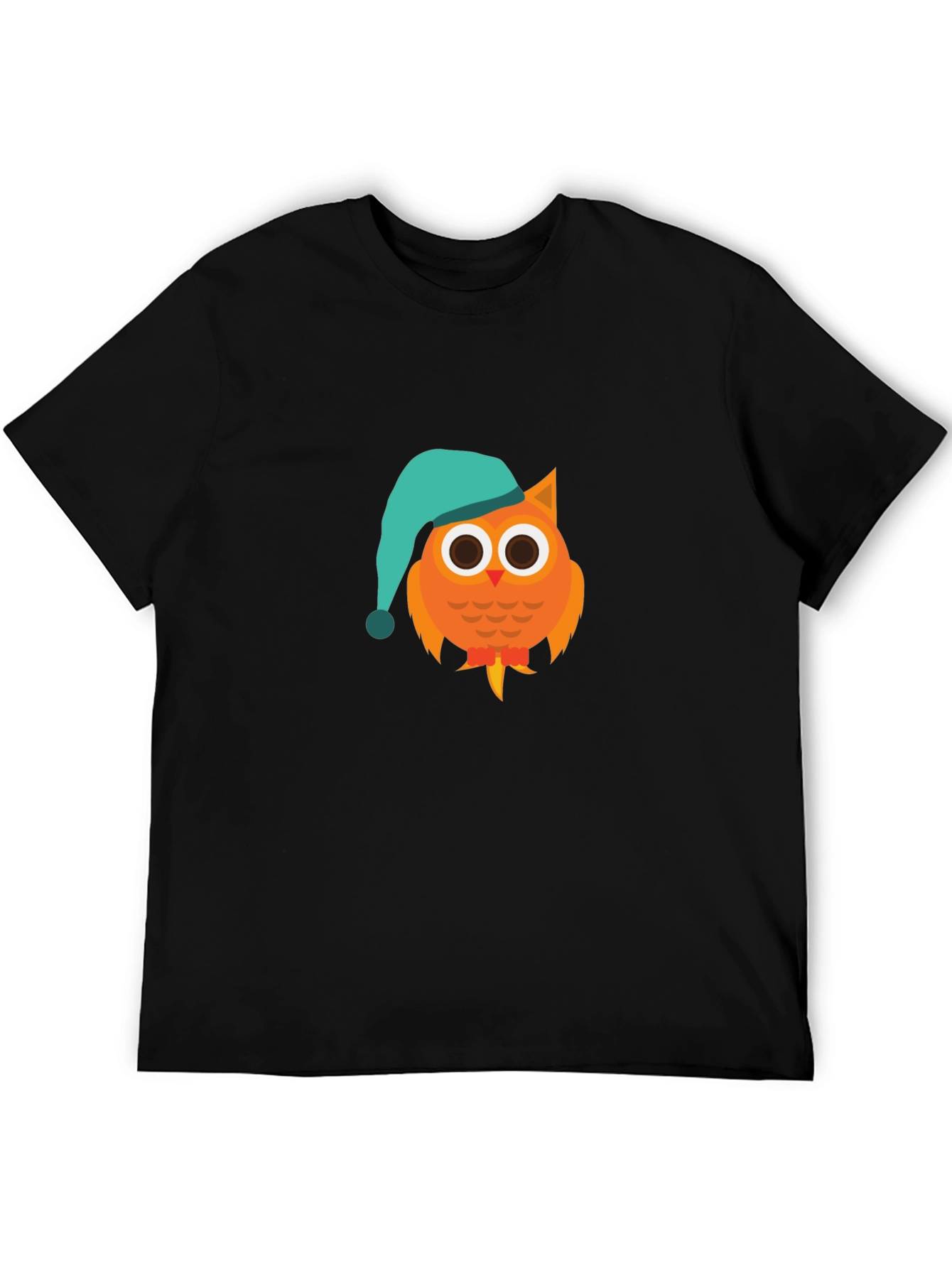 Black Owl Cartoon Graphic T-Shirt - Night Cap Design view 5