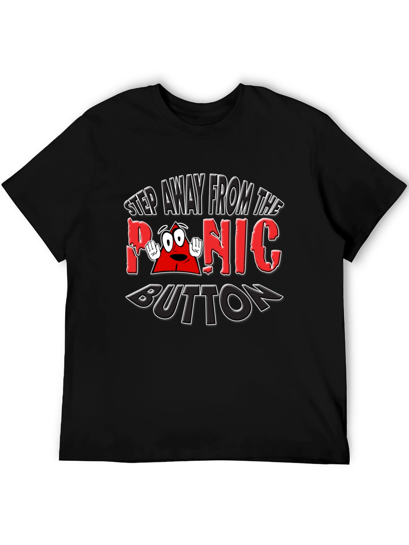 Black Panic Button Graphic T-Shirt Funny Tee view 5