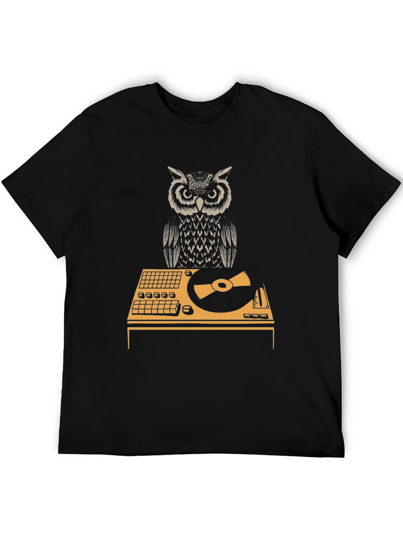 Black DJ Owl Graphic Tee - Black Cotton T-Shirt view 5