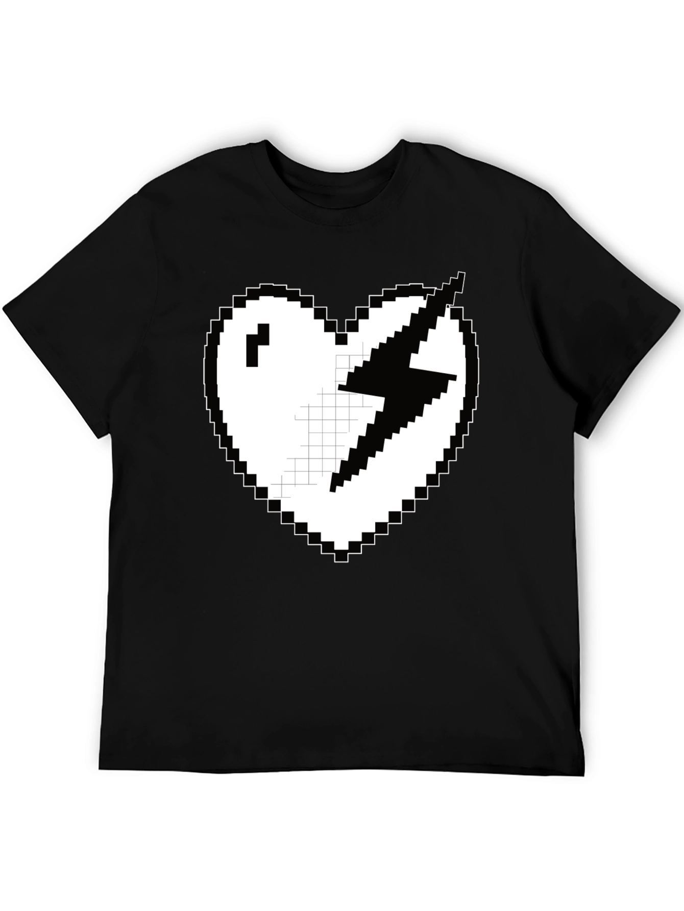 Black Pixel Heart Lightning Bolt Graphic Tee - Black view 5