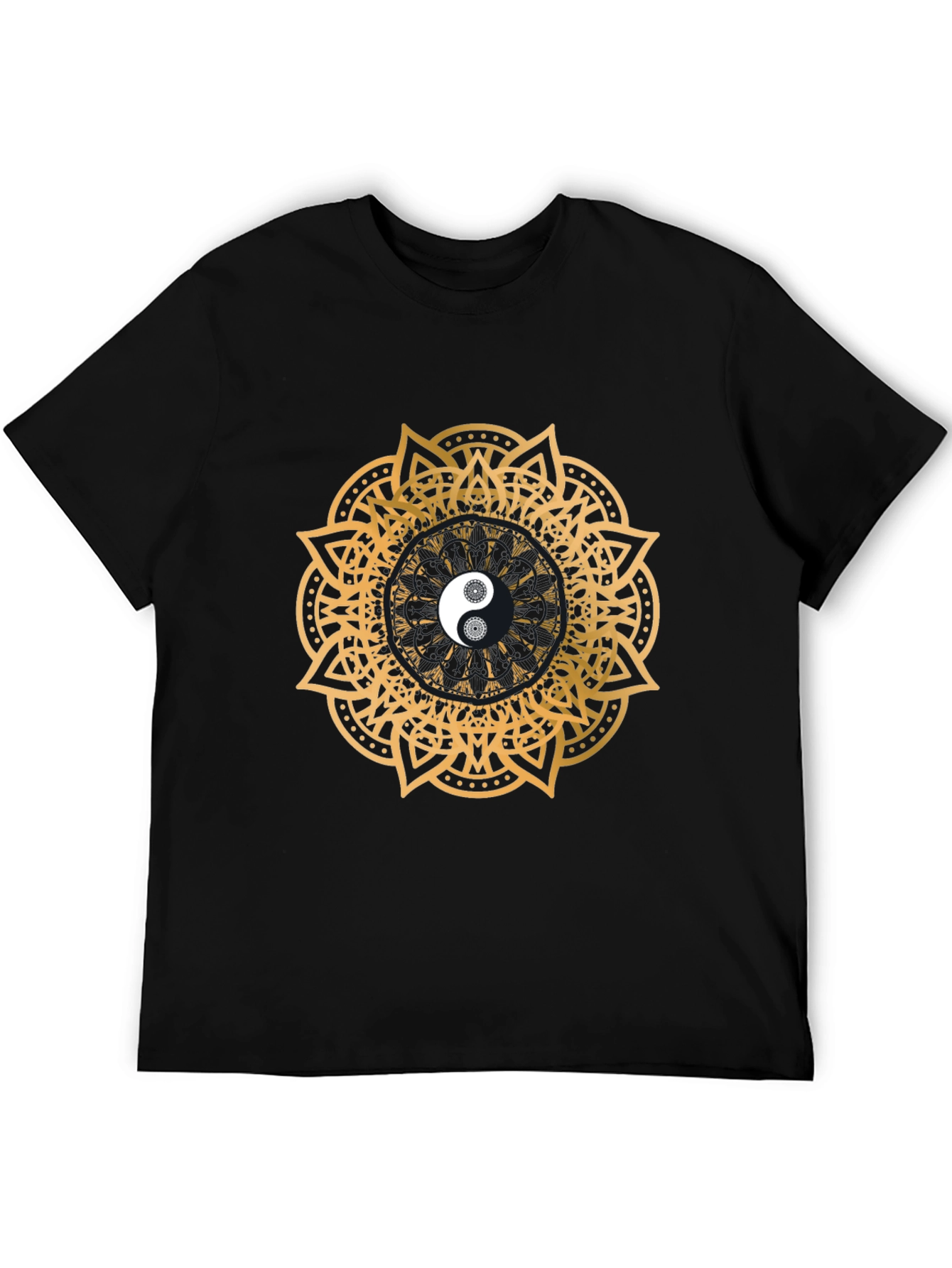 Black Yin Yang Mandala Graphic Black T-Shirt view 5