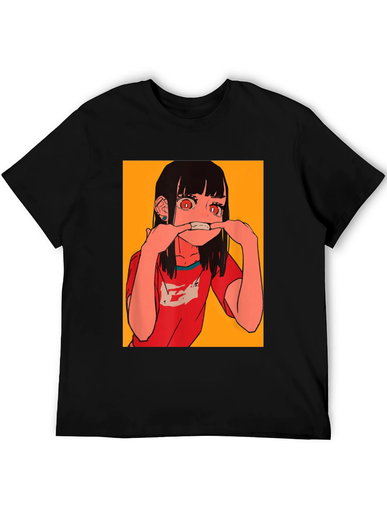 Black Anime Girl Graphic Tee - Black Cotton Blend T-Shirt view 5