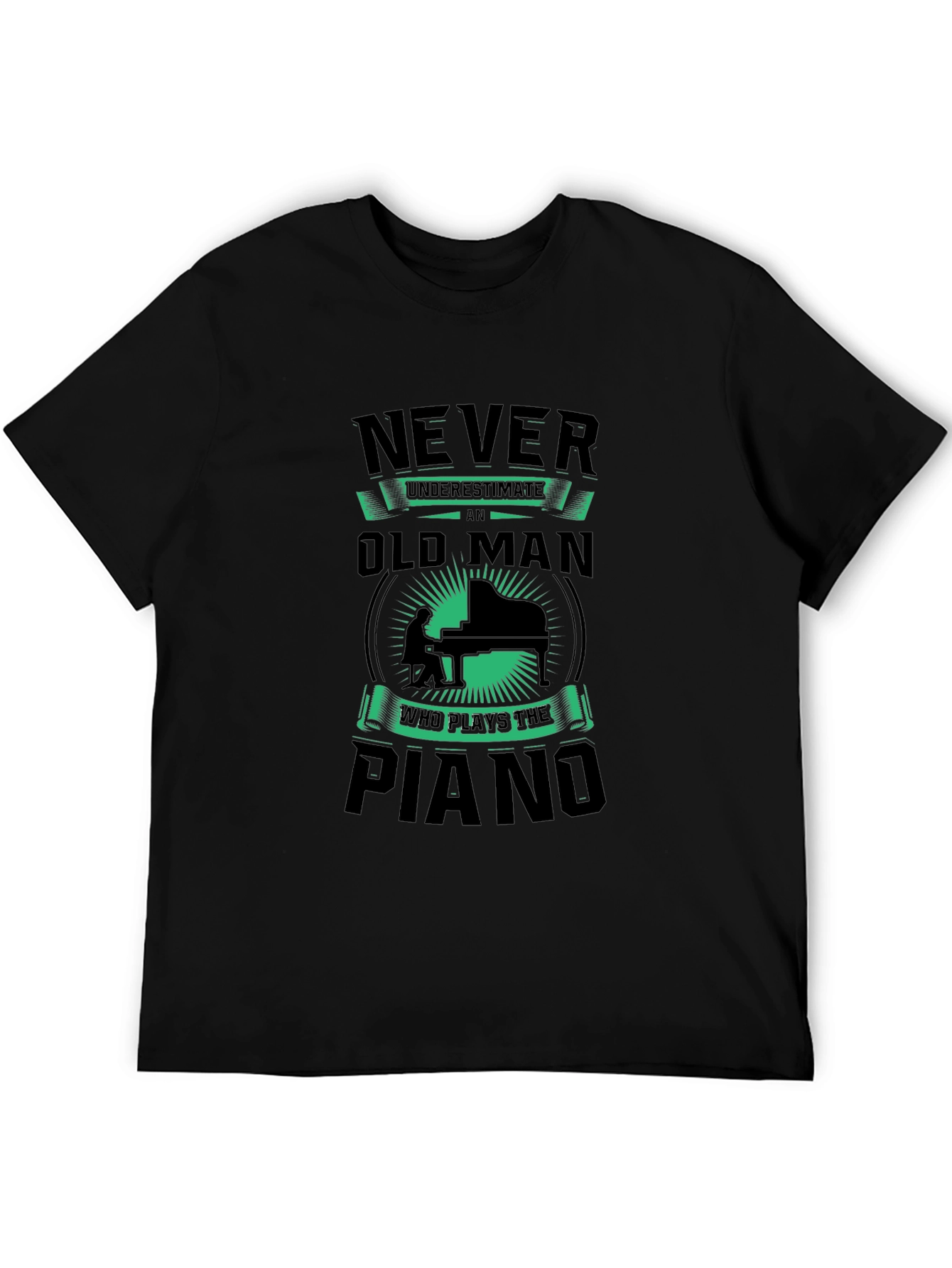Black Never Underestimate Old Man Piano T-Shirt view 5