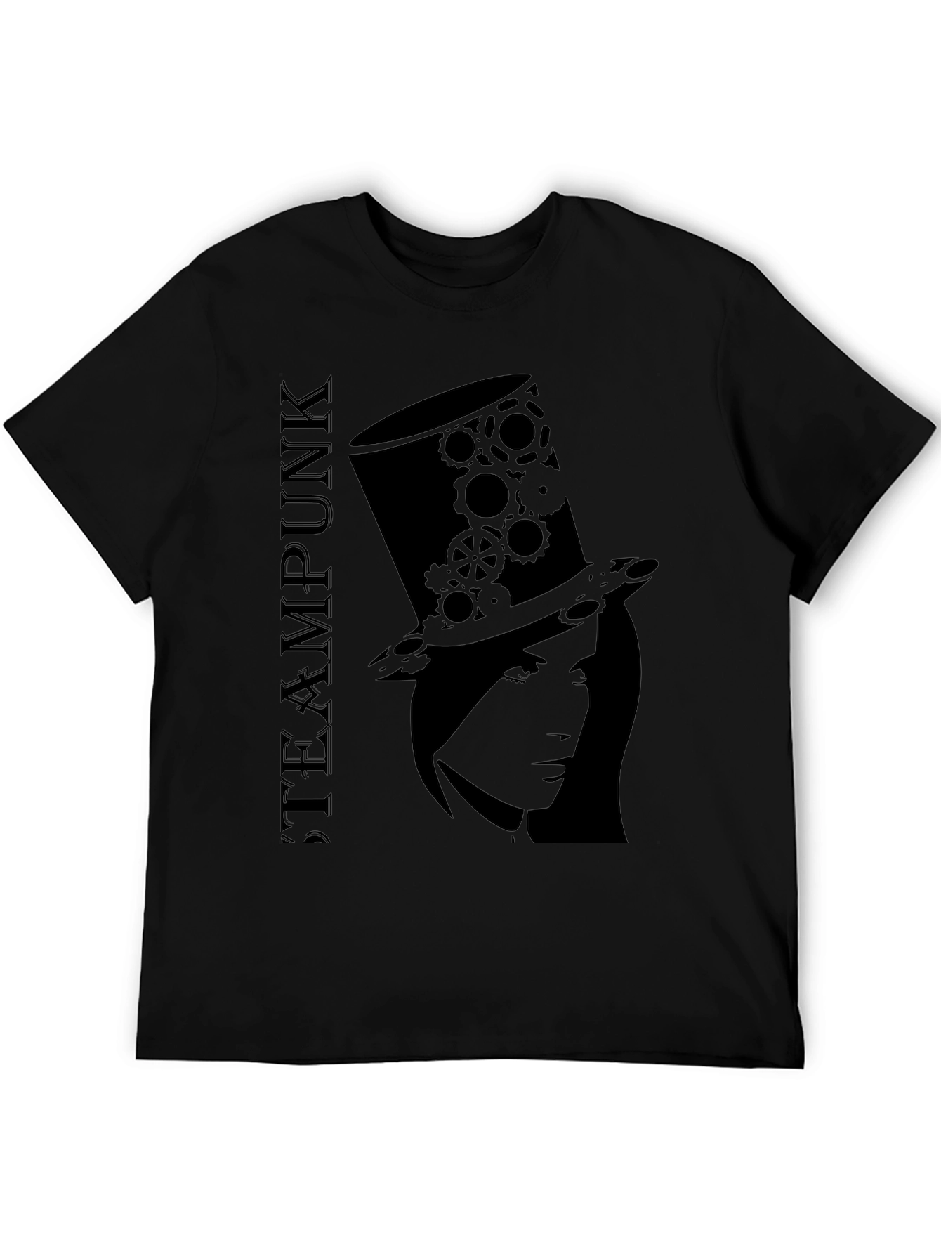 Black Steampunk Top Hat Woman Black T-Shirt view 5