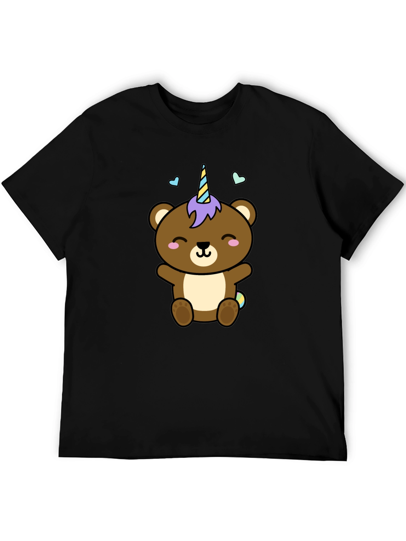 Black Cute Unicorn Bear Black T-Shirt view 5