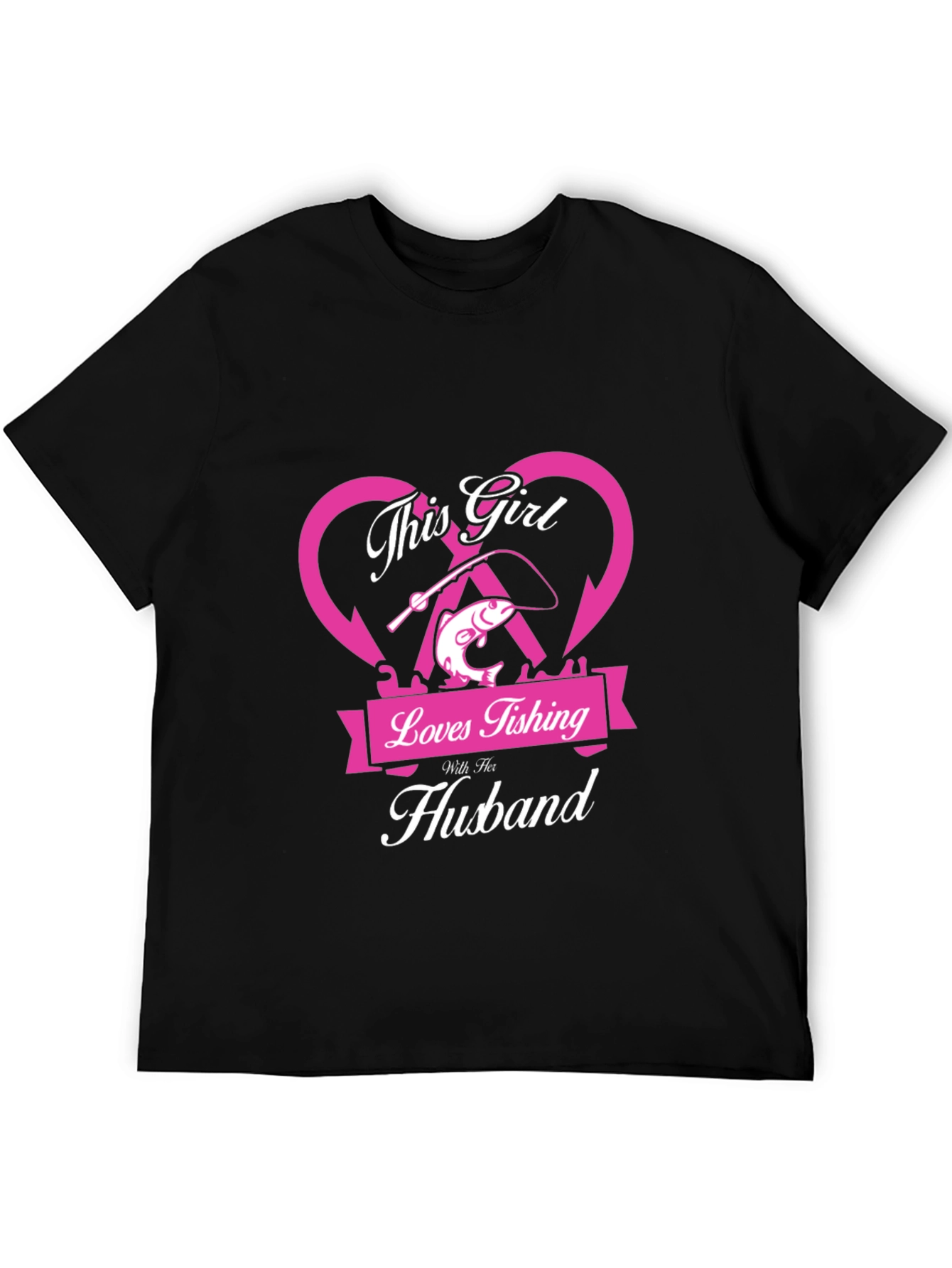Black Fishing Girl T-Shirt - Loves Fishing With Her Husband view 5