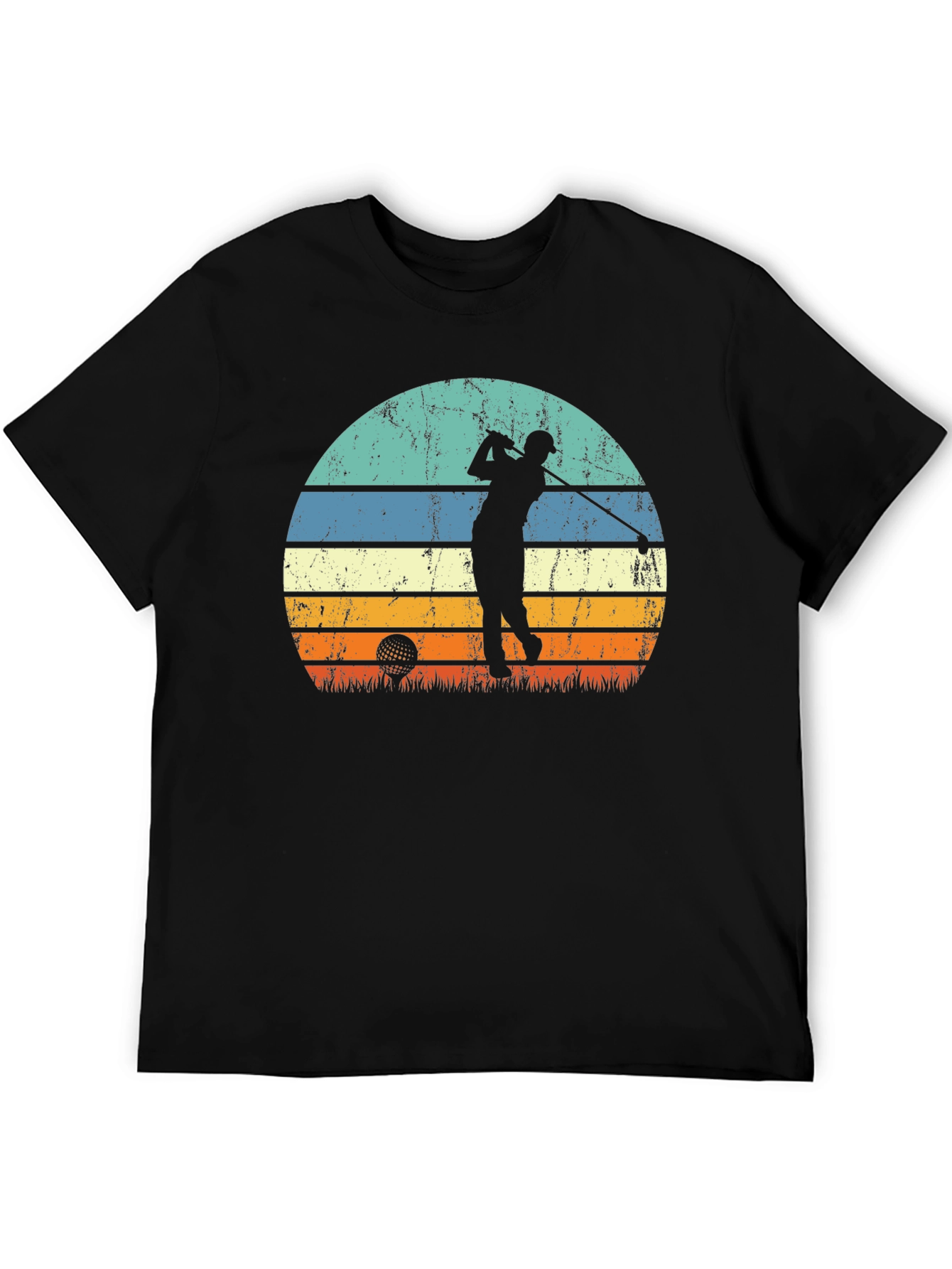 Black Retro Golf Sunset Tee - Black Graphic T-Shirt view 5