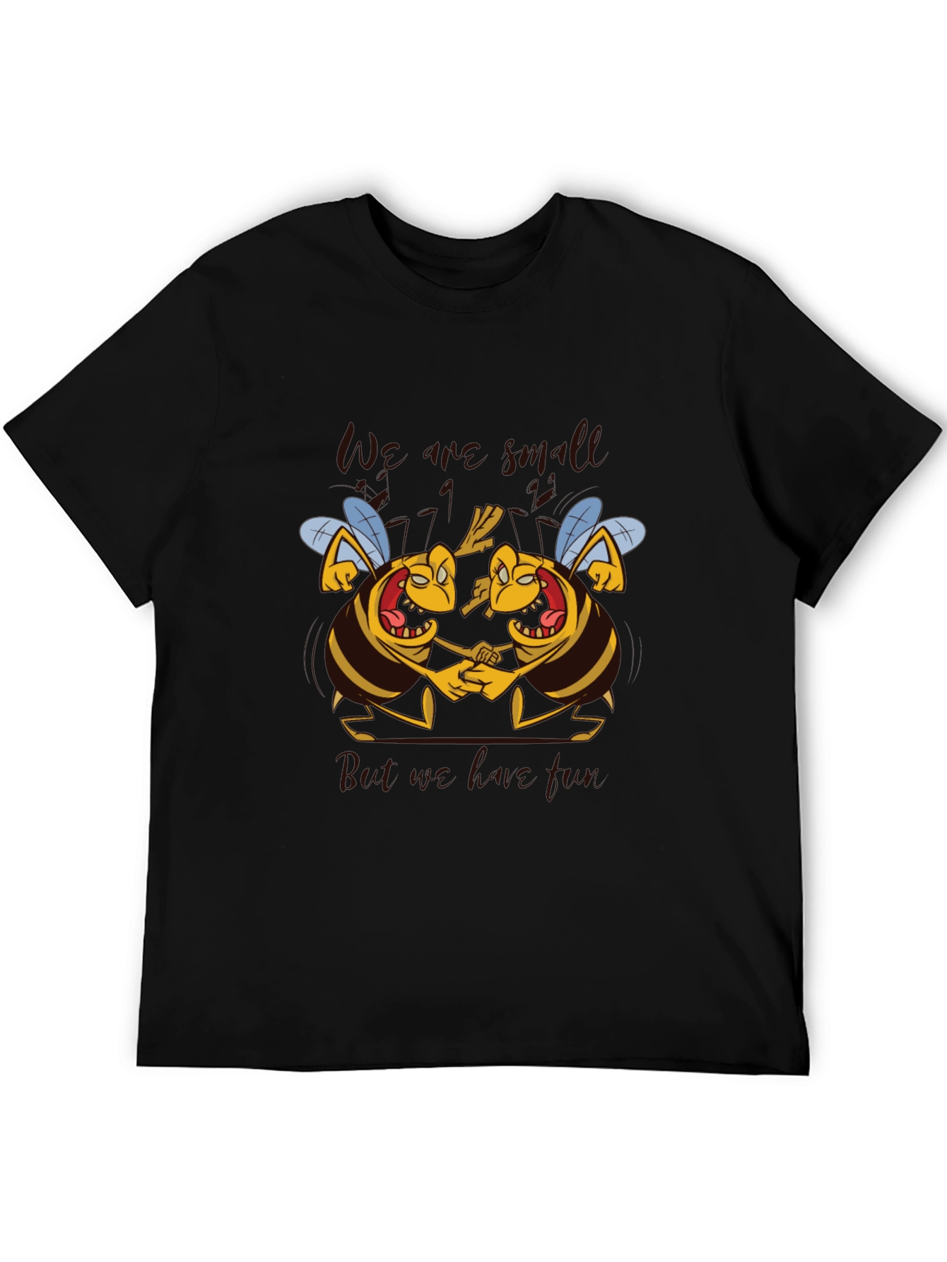 Black Cartoon Bee Graphic Tee - We are Small But We are Free T-Shirt view 5