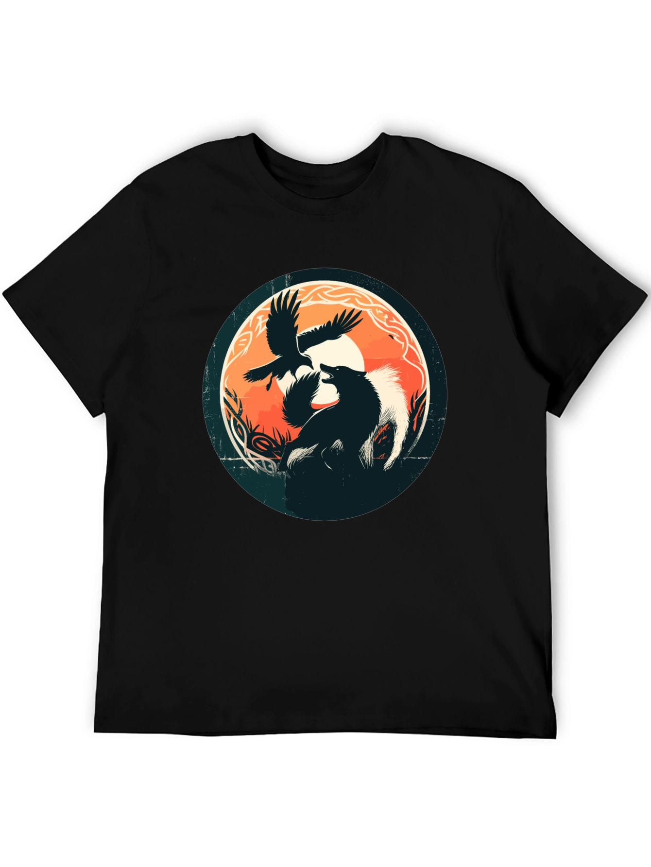 Black Wolf & Raven Graphic Tee - Black Cotton Blend Shirt view 5