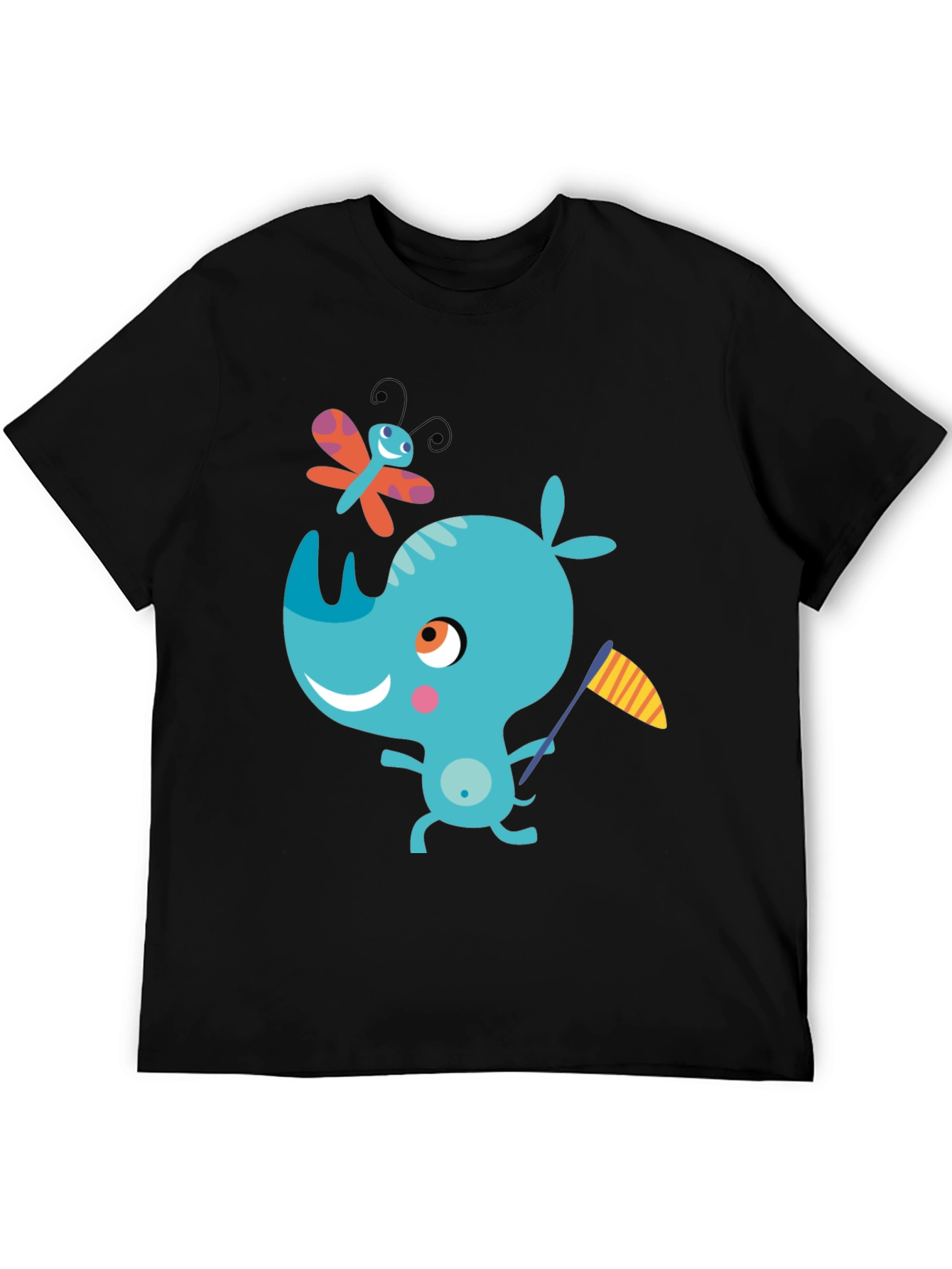 Black Cartoon Rhino Black T-Shirt view 5