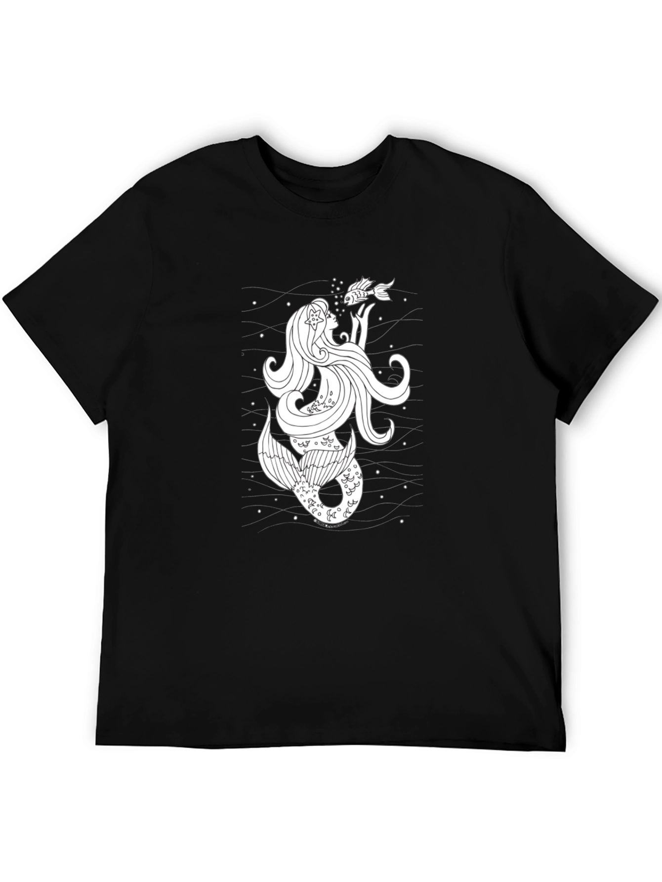 Black Mermaid & Fish Graphic T-Shirt - Black Cotton Tee view 5