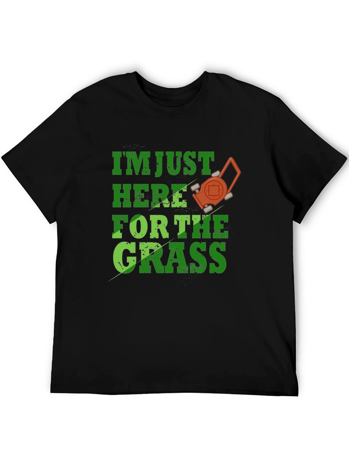 Black Funny Lawn Care T-Shirt - "Here for the Grass" view 5