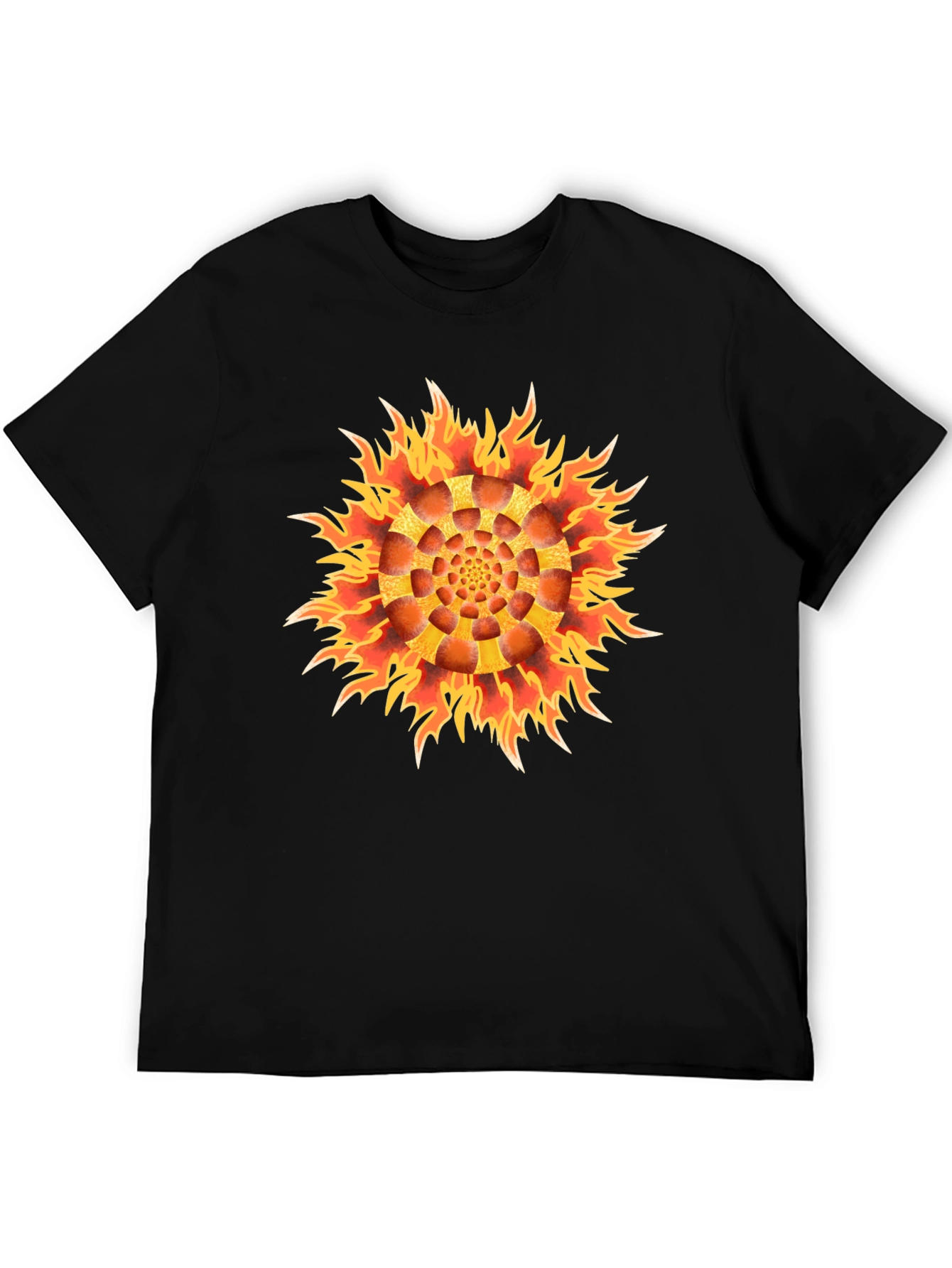 Black Fiery Flower Graphic Black T-Shirt view 5
