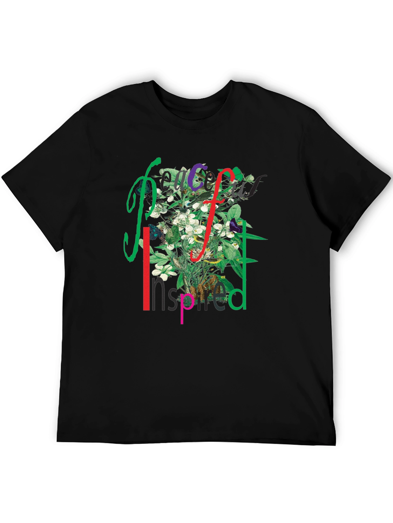 Black Peace Inspired Floral Graphic T-Shirt view 5
