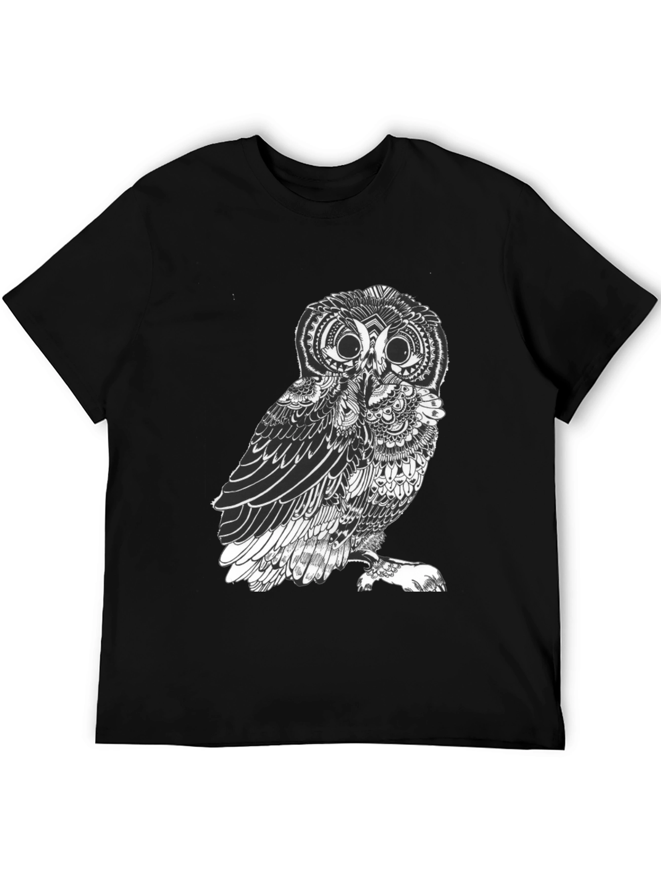 Black Men's Black Owl Graphic Tee - Unique Design view 5