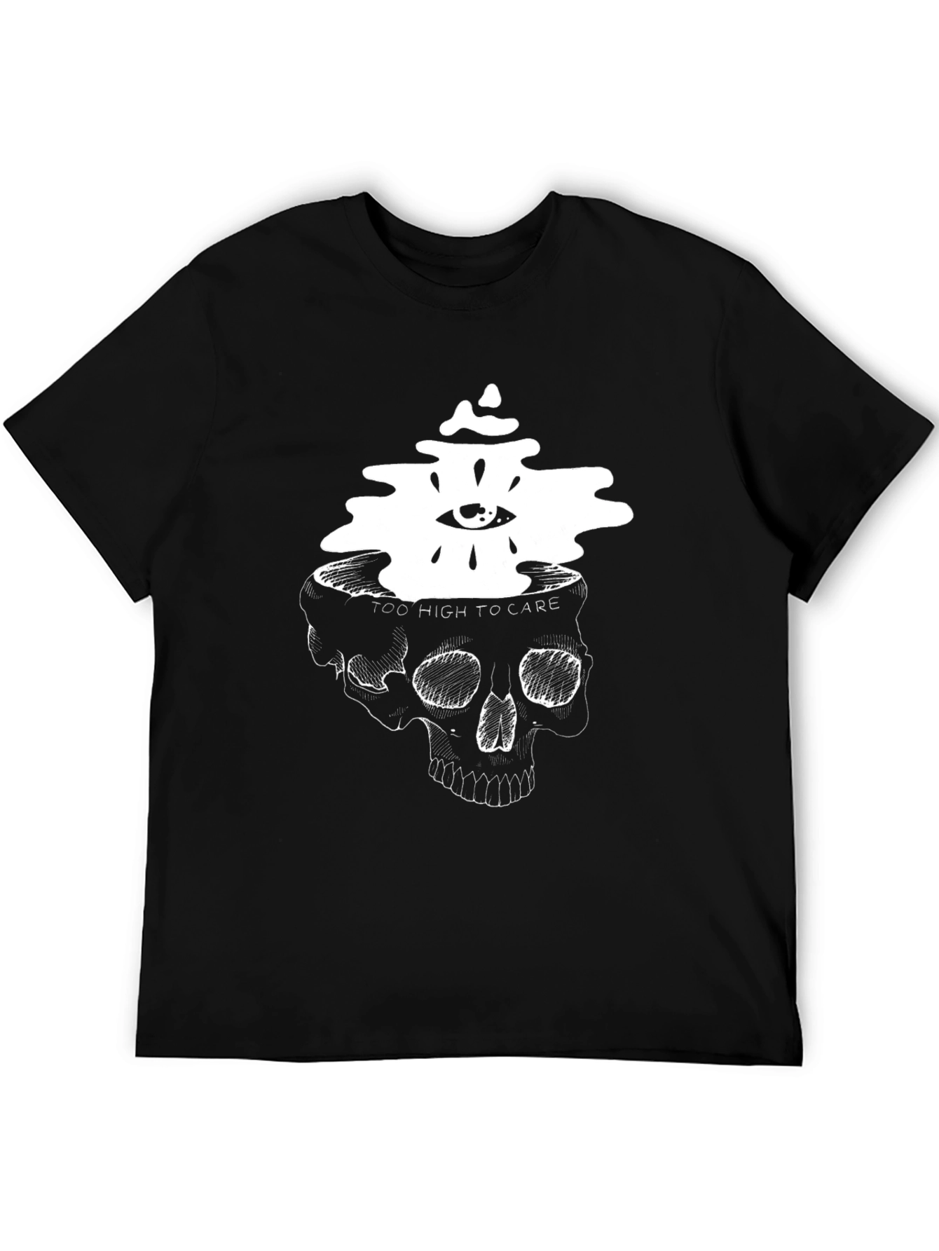 Black Skull Head T-Shirt: Too High to Care view 5