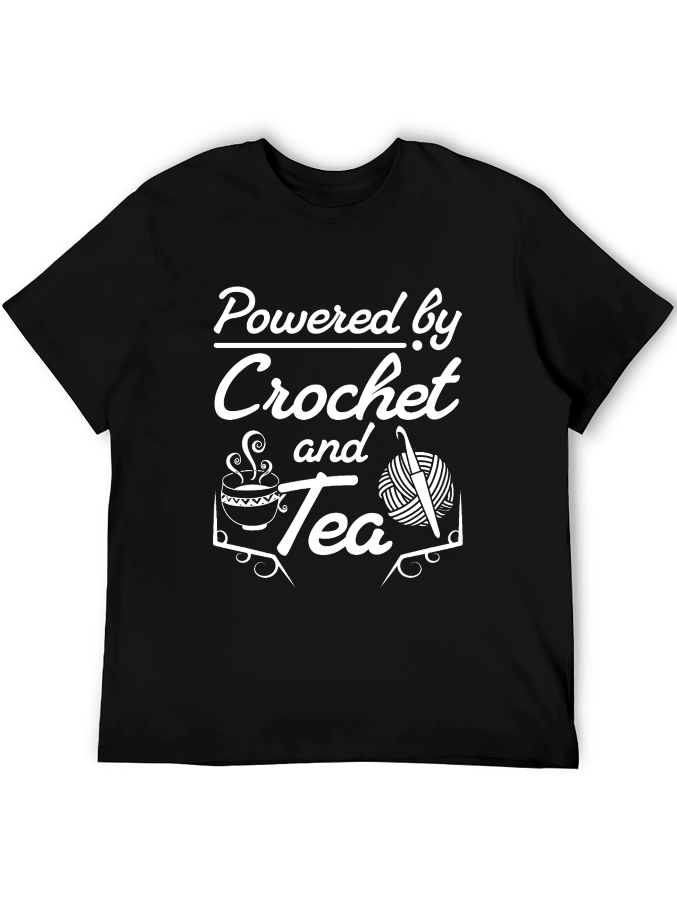 Black Crochet and Tea T-Shirt - Powered By Yarn Hobby Tee view 5