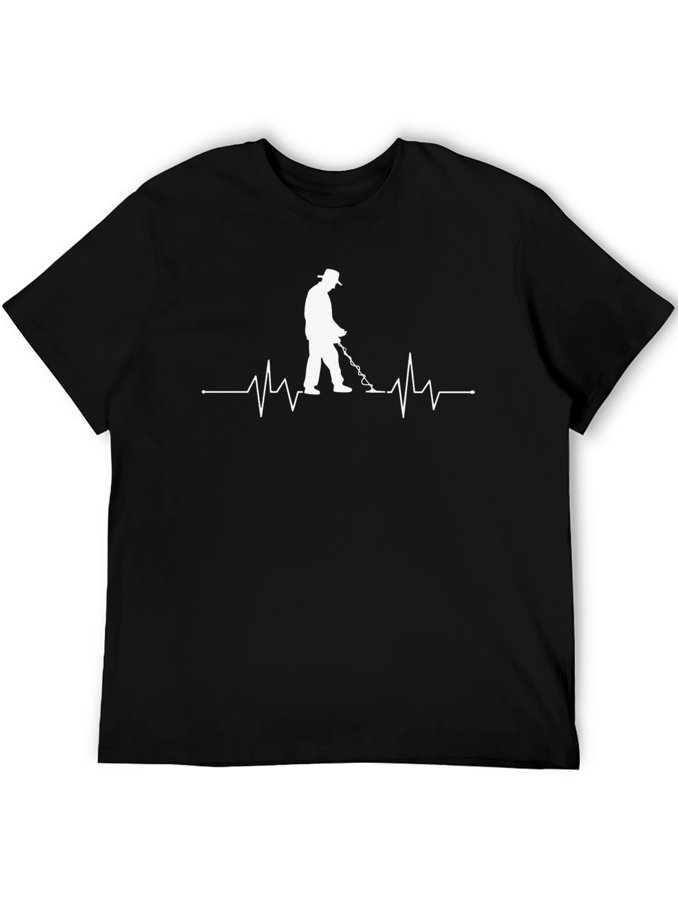 Black Metal Detecting Heartbeat T-Shirt view 5