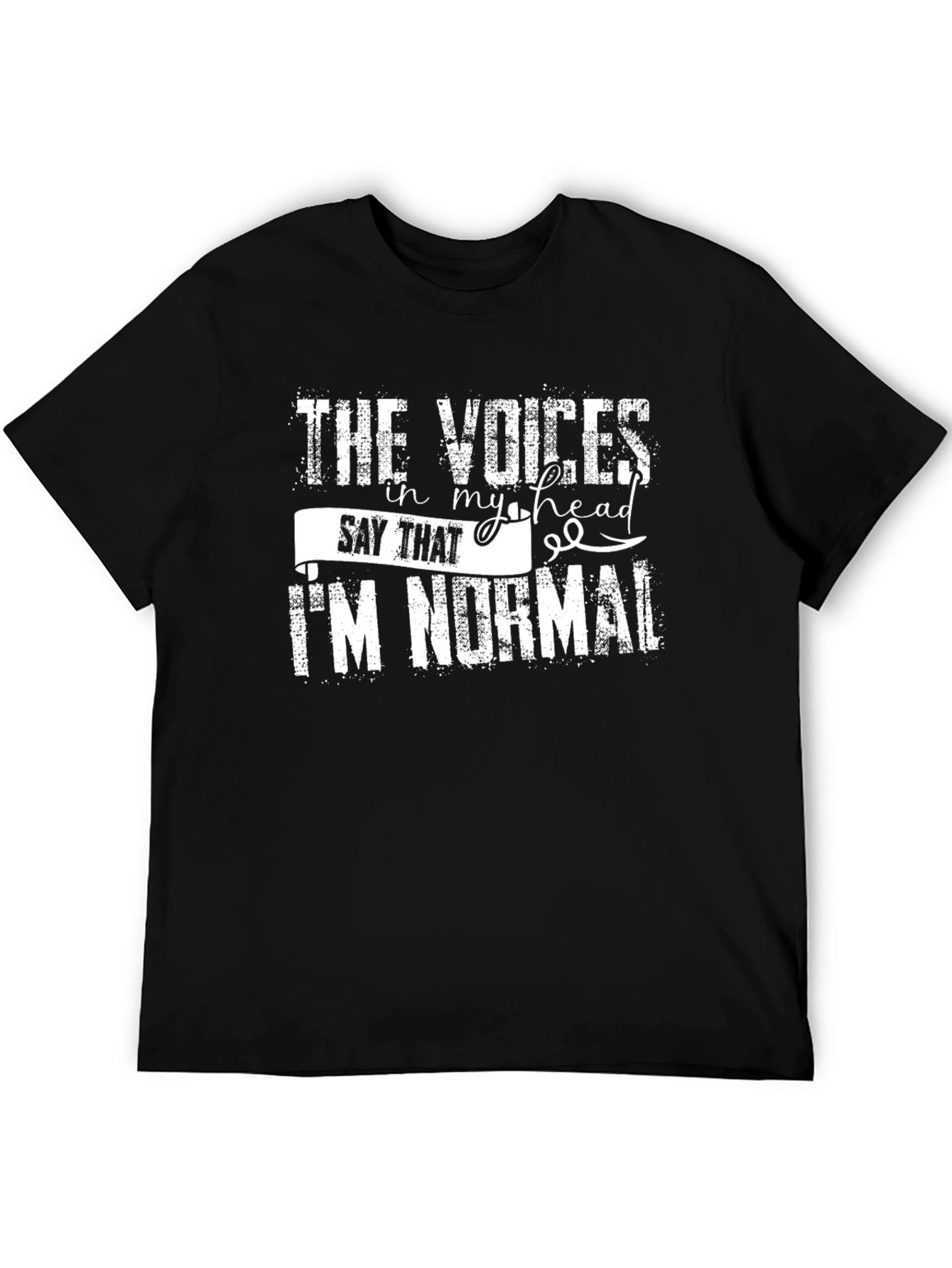 Black Funny Graphic T-Shirt - The Voices Say I'm Normal view 5