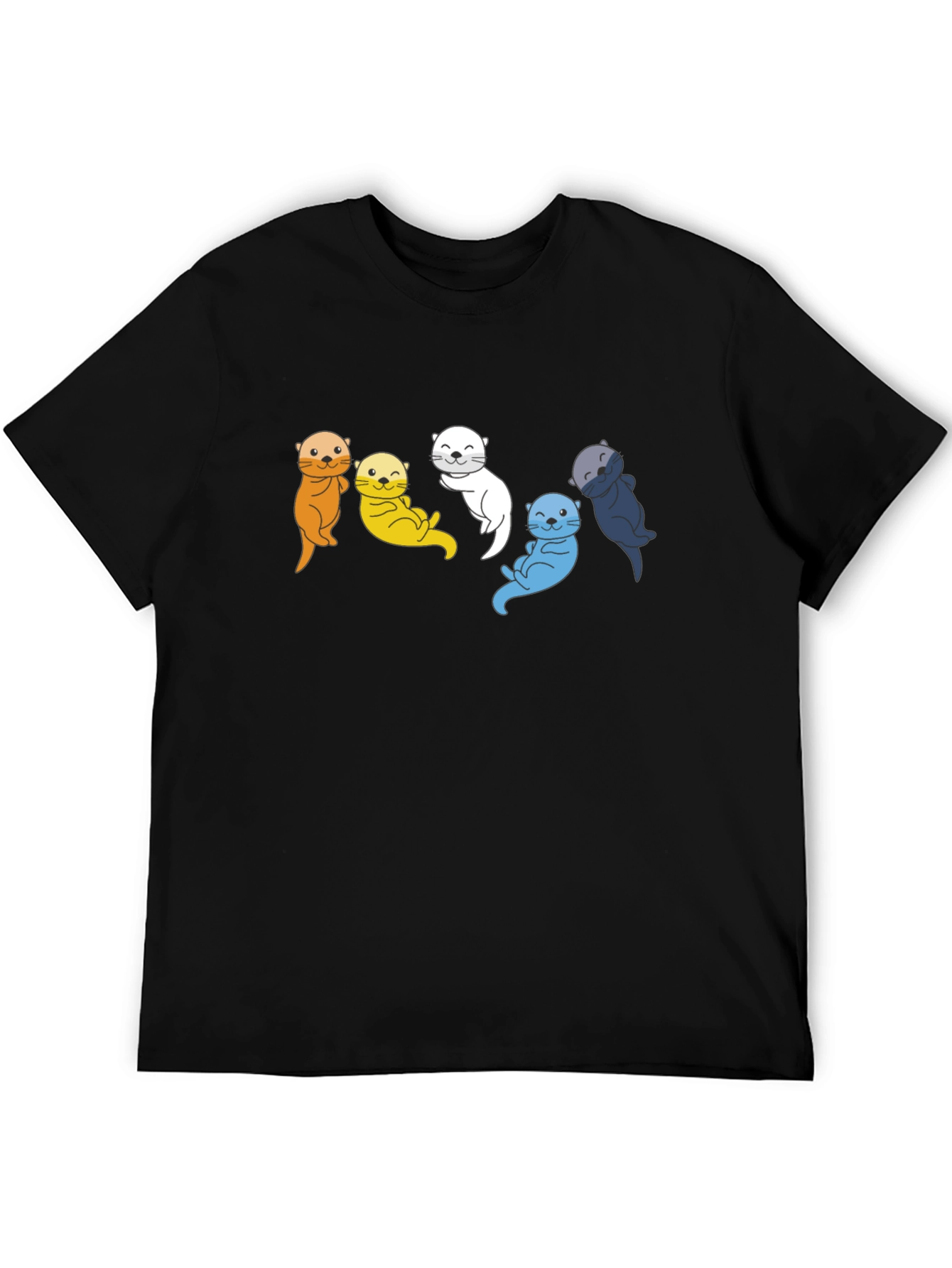 Black Colorful Otter Group Graphic Tee - Black Cotton T-Shirt view 5