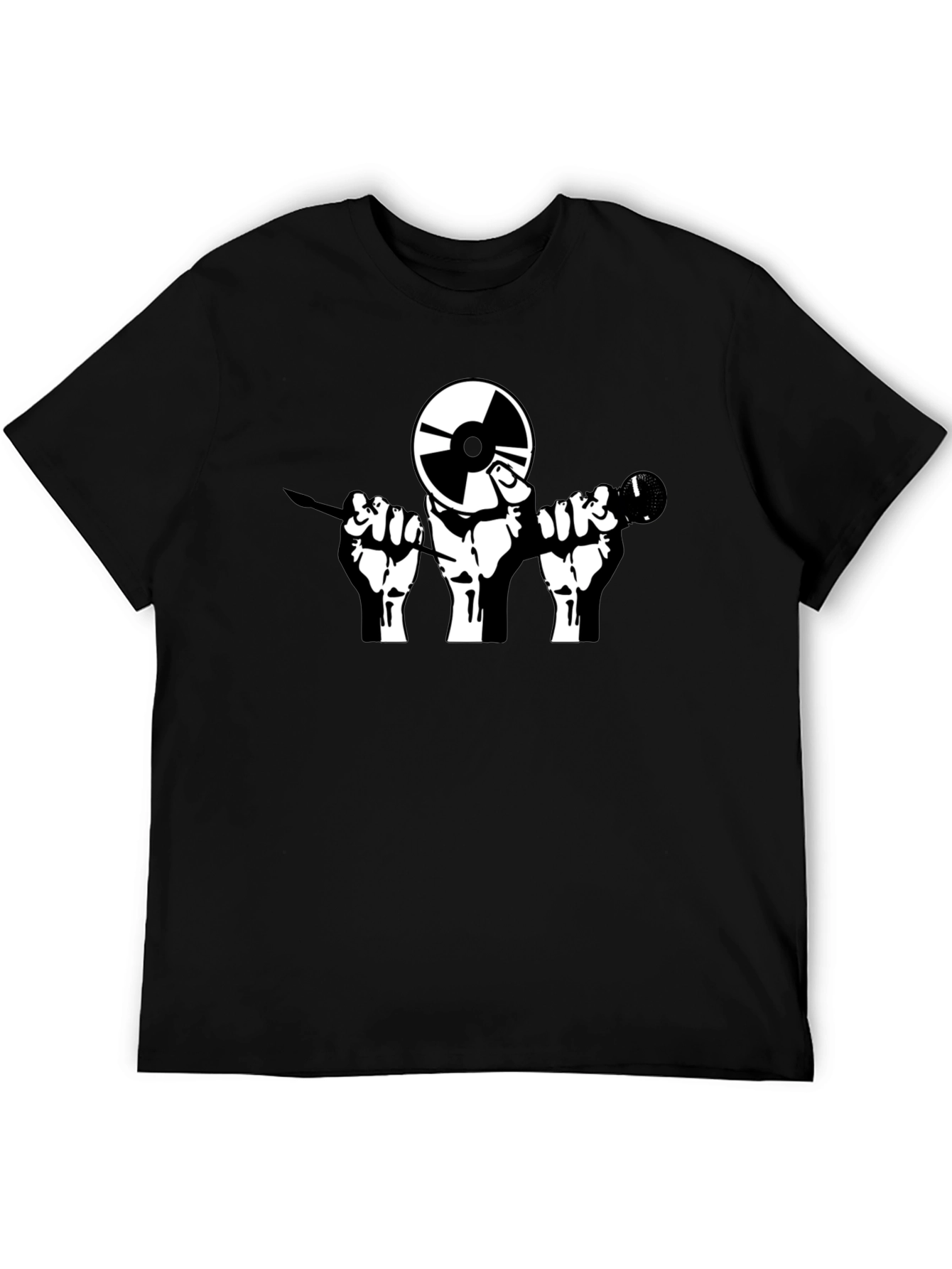 Black Black DJ Record & Microphone Graphic T-Shirt view 5