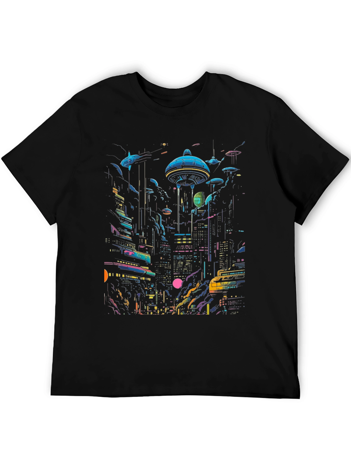Black Neon Cityscape Graphic Tee - Retro Future Design view 5