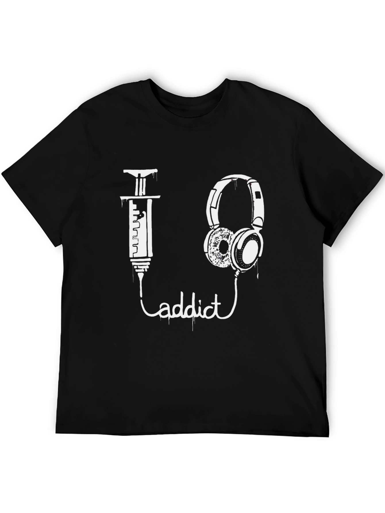Black Music Addict Graphic T-Shirt - Black Cotton Tee view 5