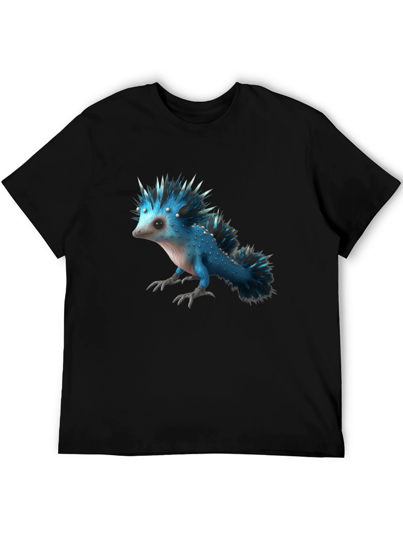 Black Men's Black T-Shirt with Blue Creature Graphic view 5