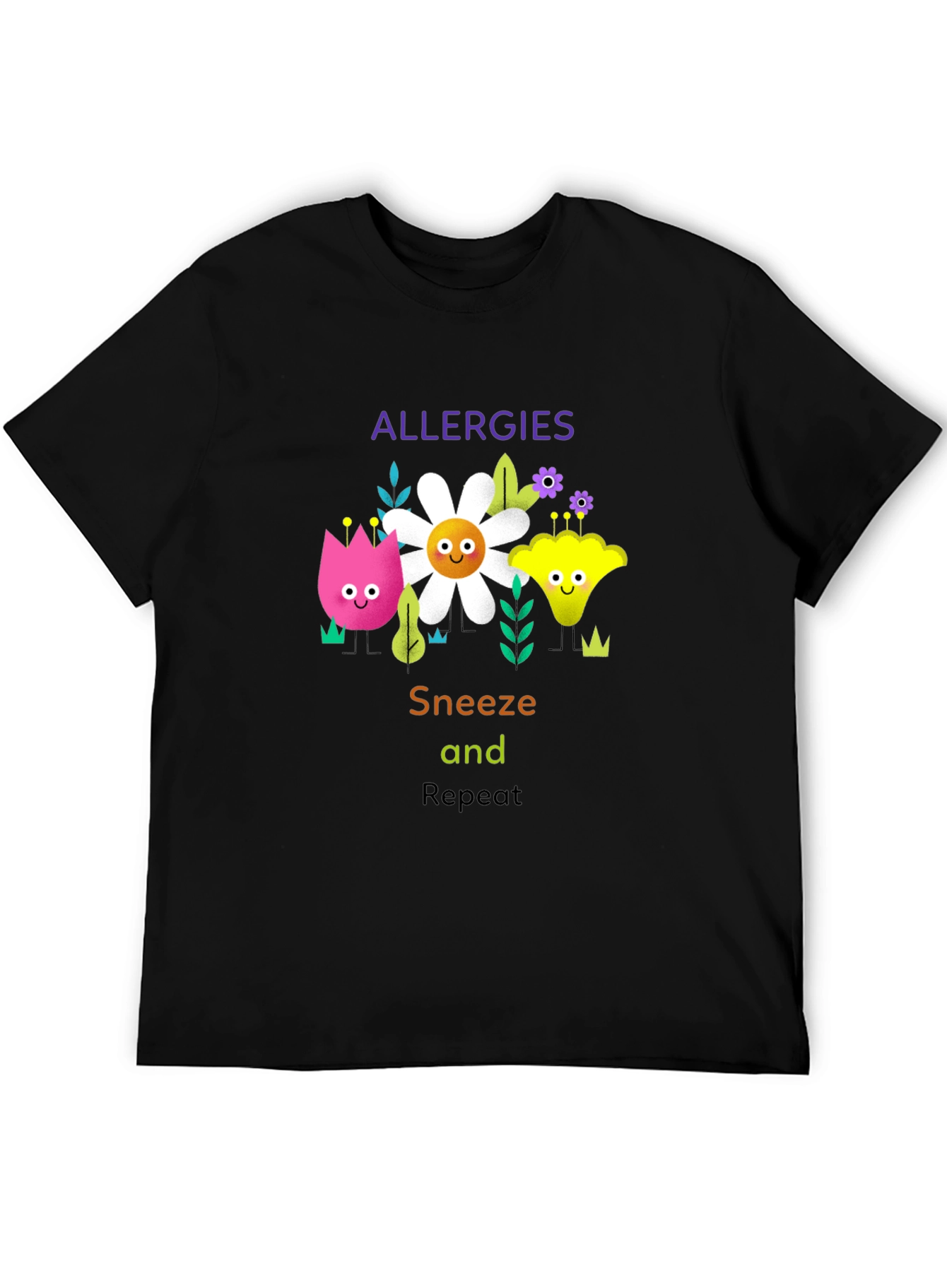 Black Allergies Sneeze Repeat Graphic T-Shirt view 5