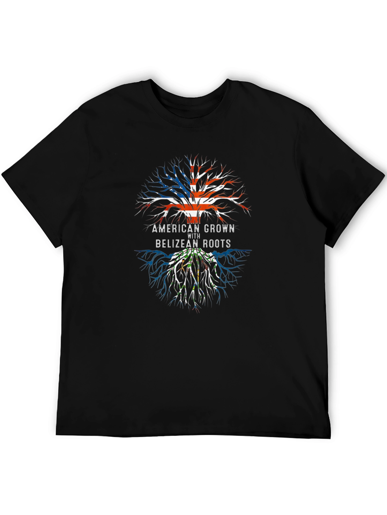 Black American Grown Belizean Roots Black T-Shirt view 5