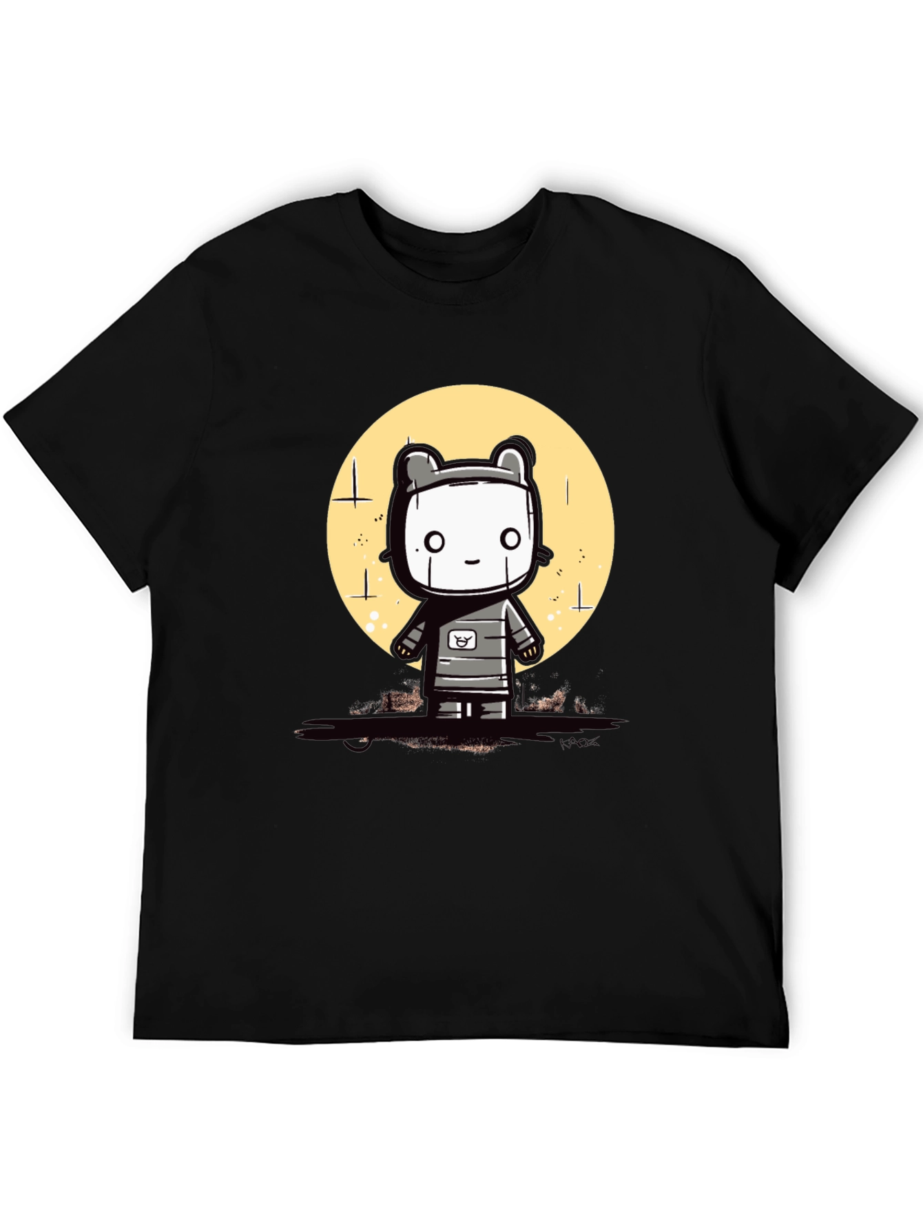 Black Cute Robot Graphic Tee - Black Cotton Blend view 5