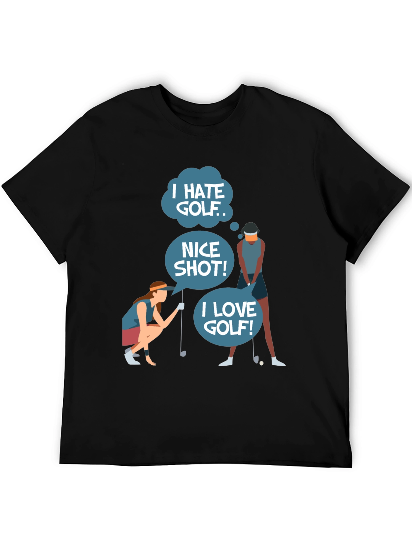 Black Golf Humor Tee: I Hate, Nice Shot, I Love Golf view 5