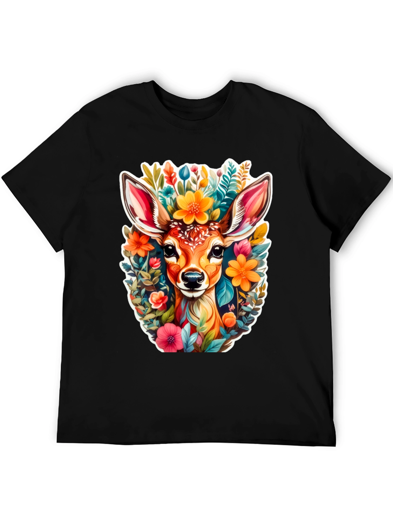 Black Deer & Floral Graphic Tee - Stylish Comfort view 5