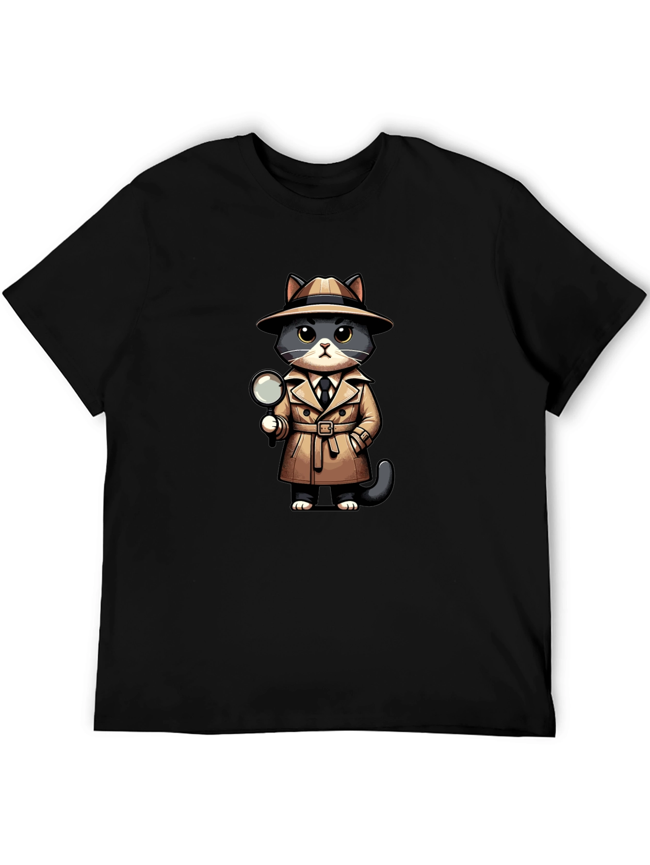 Black Detective Cat Graphic T-Shirt view 5