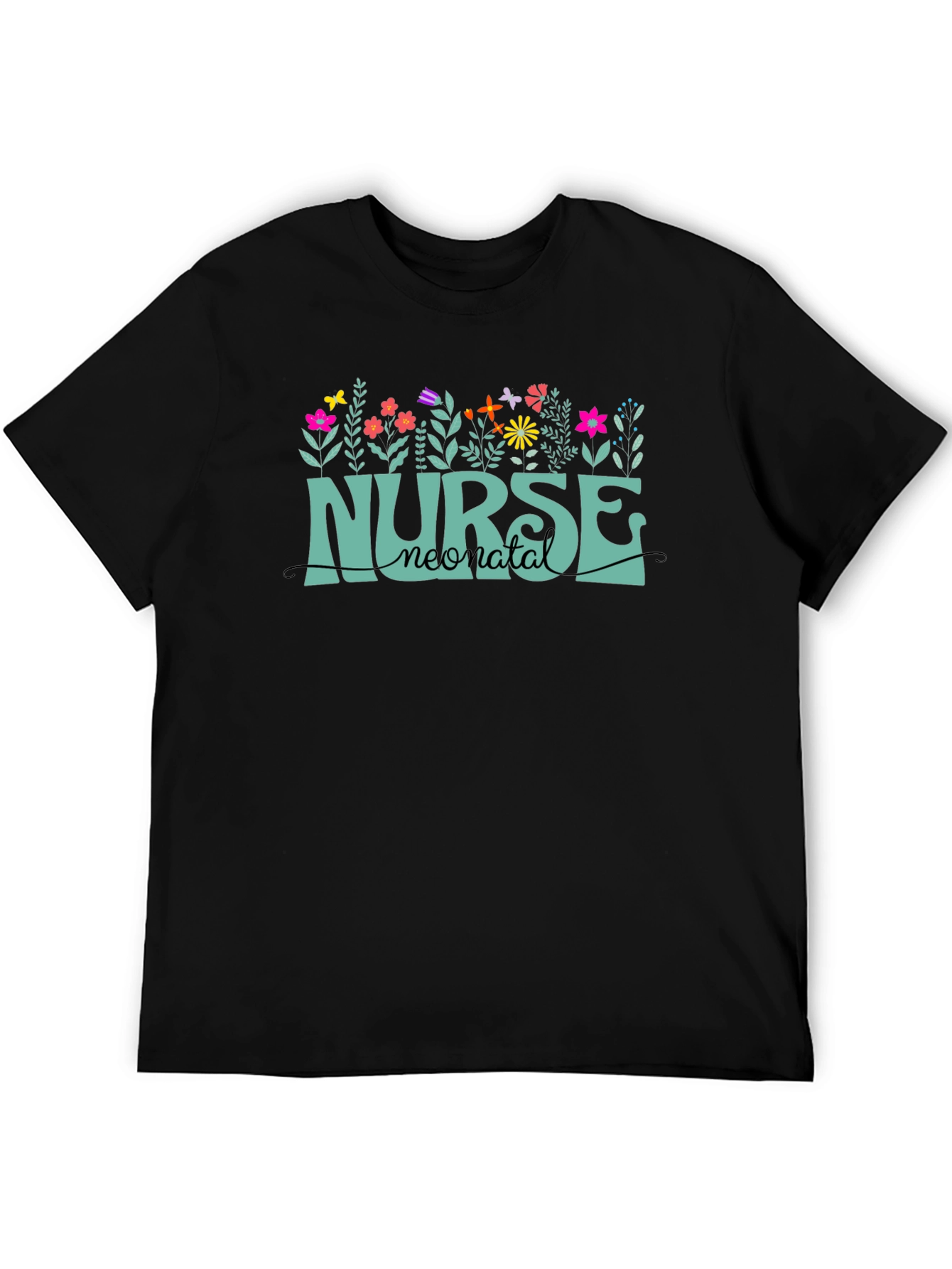 Black Neonatal Nurse T-Shirt - Floral Design view 5