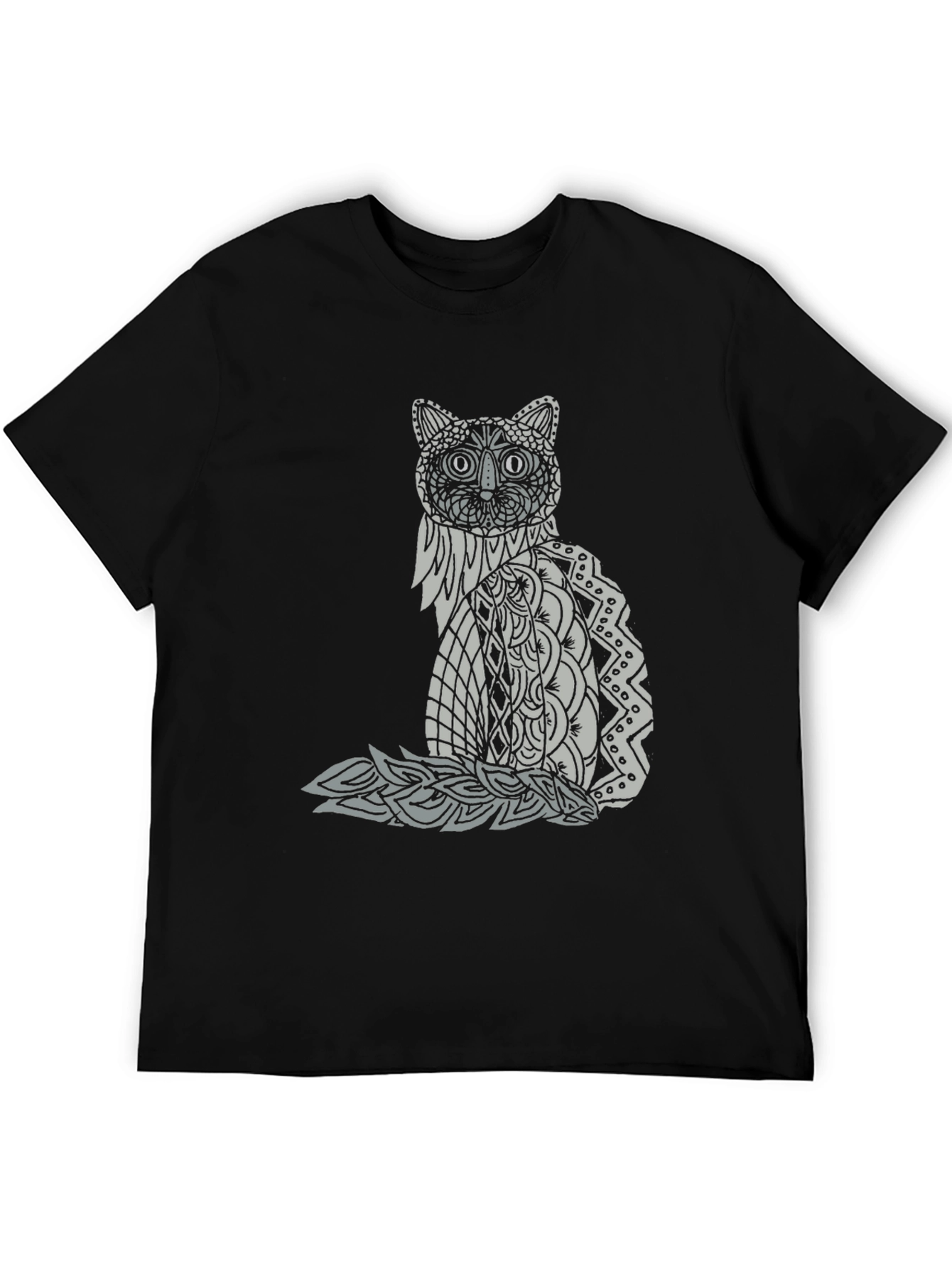 Black Abstract Cat Graphic Tee - Black Casual T-Shirt view 5