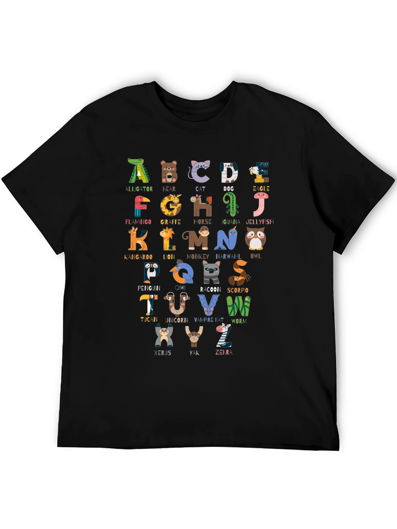 Black Animal Alphabet T-Shirt, Educational ABC Tee view 5