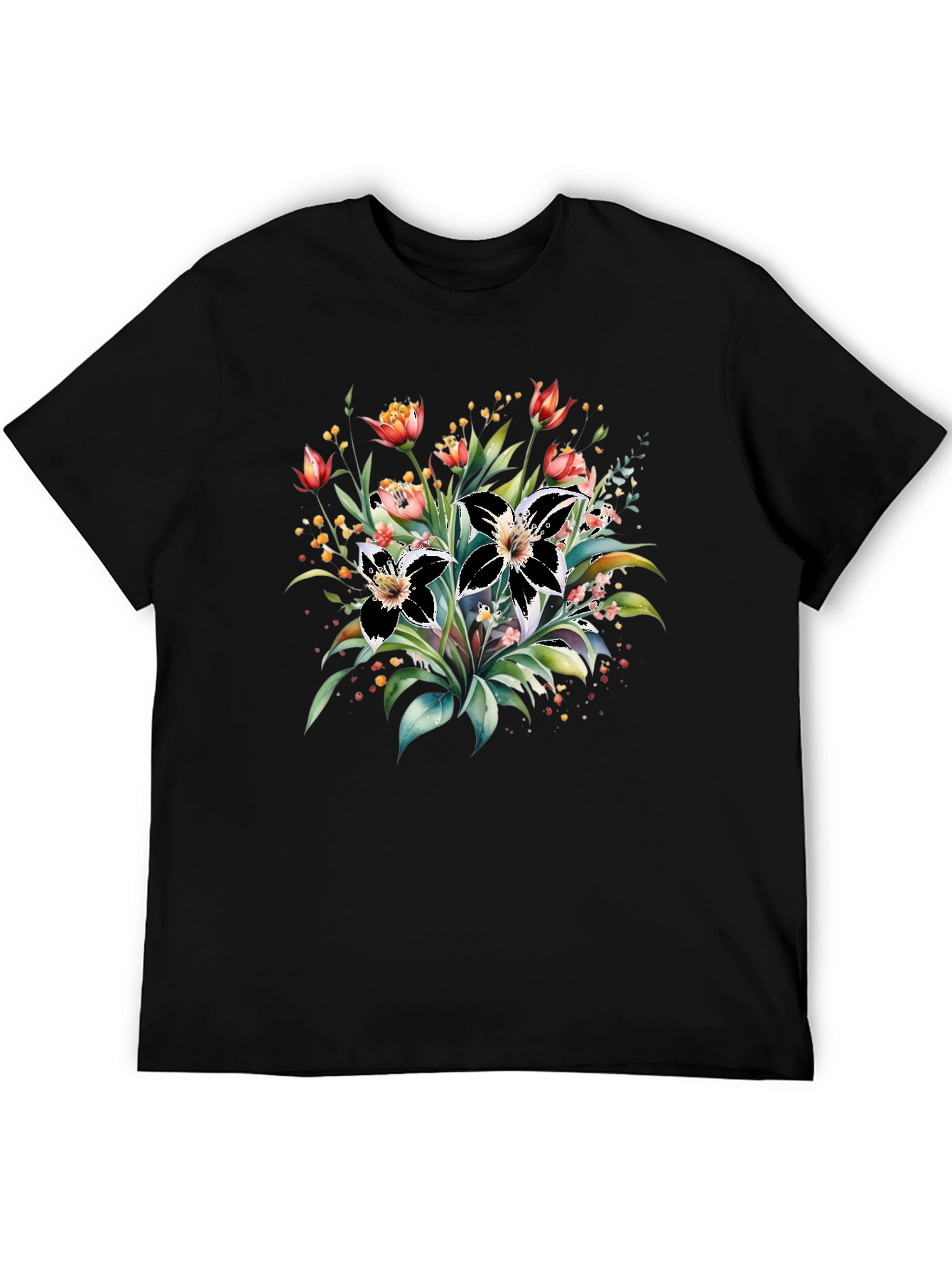 Black Floral Print Black T-Shirt view 5