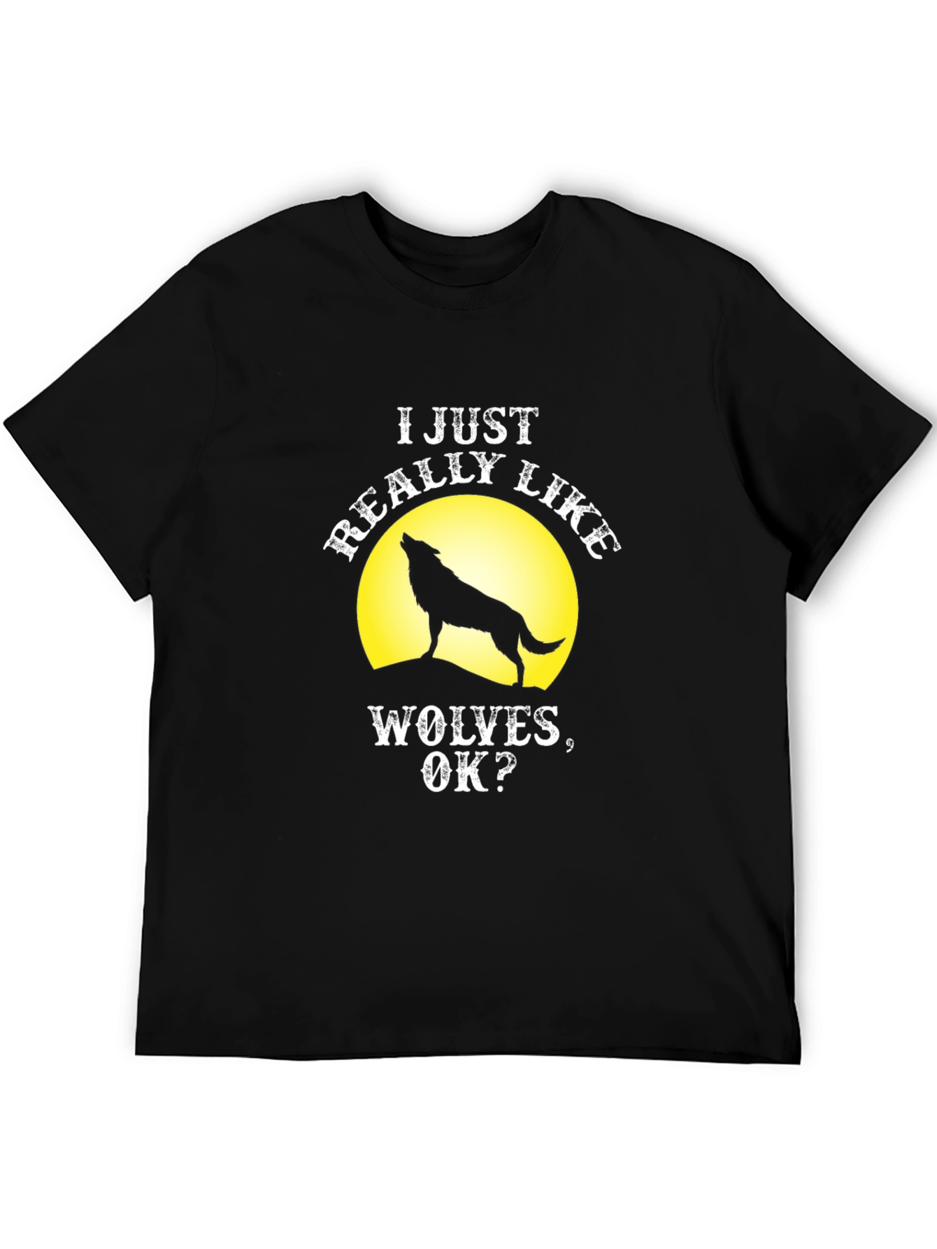 Black I Just Really Like Wolves T-Shirt - Funny Wolf Tee view 5