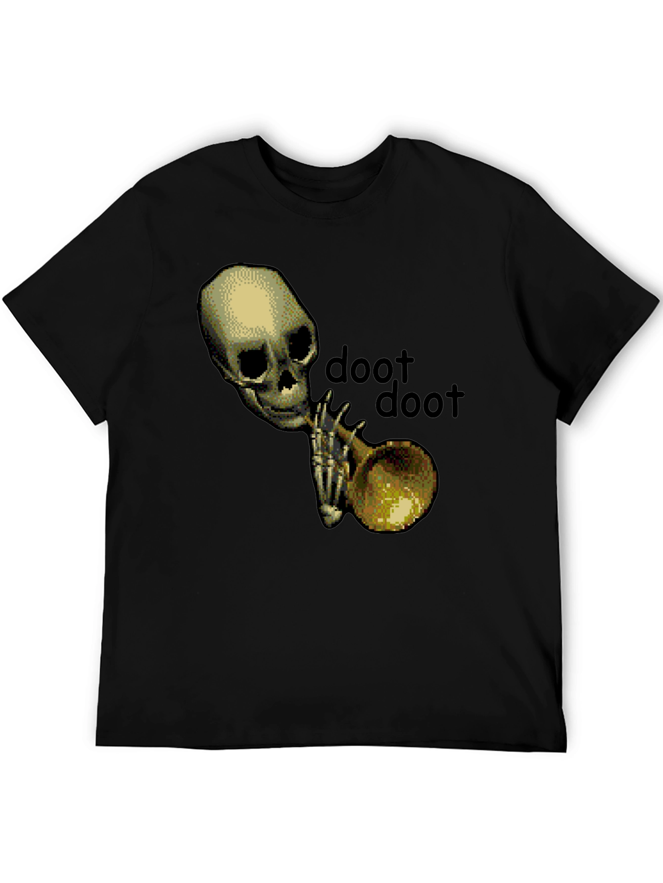 Black Doot Doot Skeleton Trumpet Black T-Shirt view 5