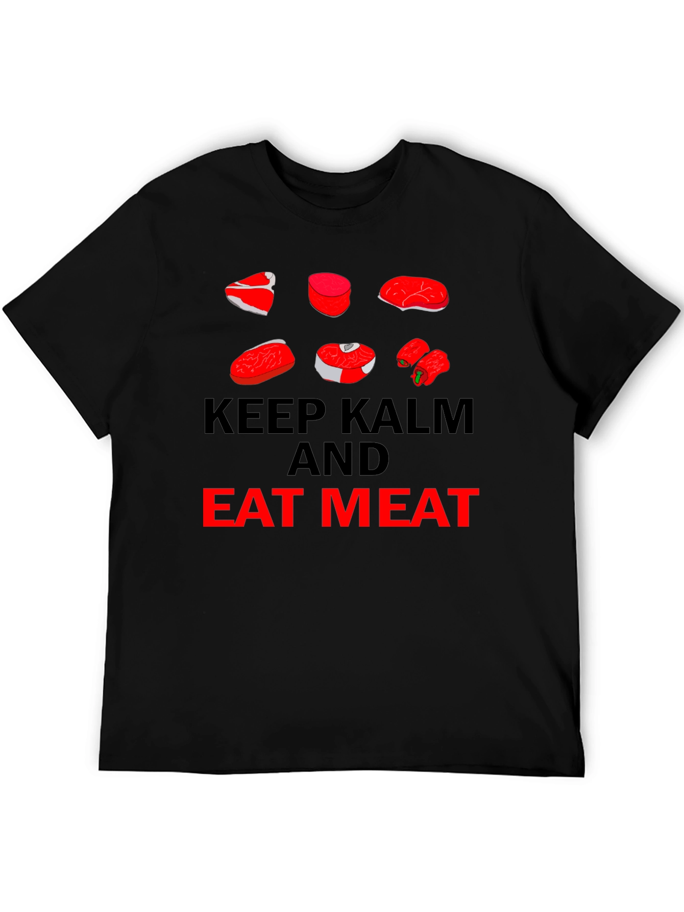 Black Keep Calm Eat Meat T-Shirt view 5