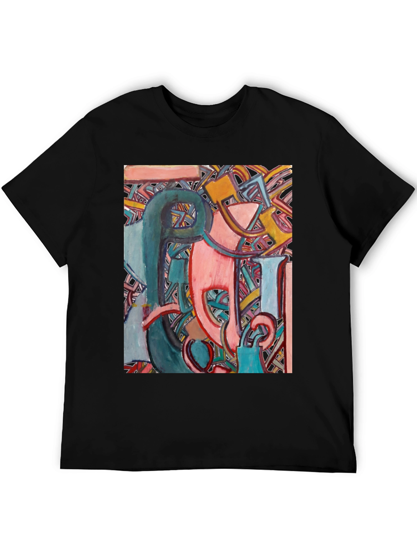 Black Abstract Art Graphic Print Men's Black T-Shirt view 5