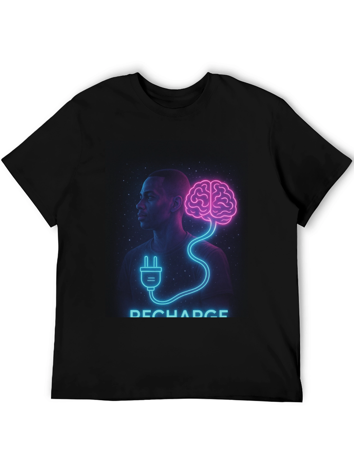 Black Recharge Brain Graphic Tee - Black Crew Neck view 5