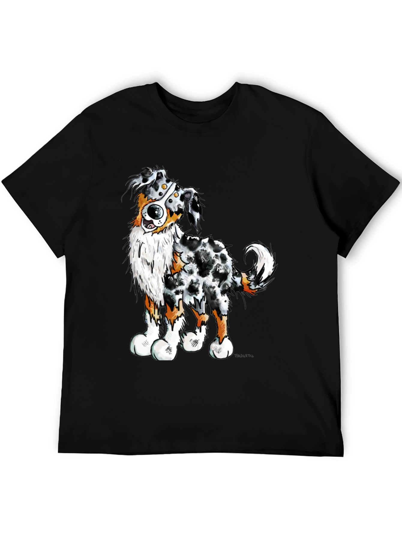 Black Cartoon Aussie Dog Graphic T-Shirt view 5